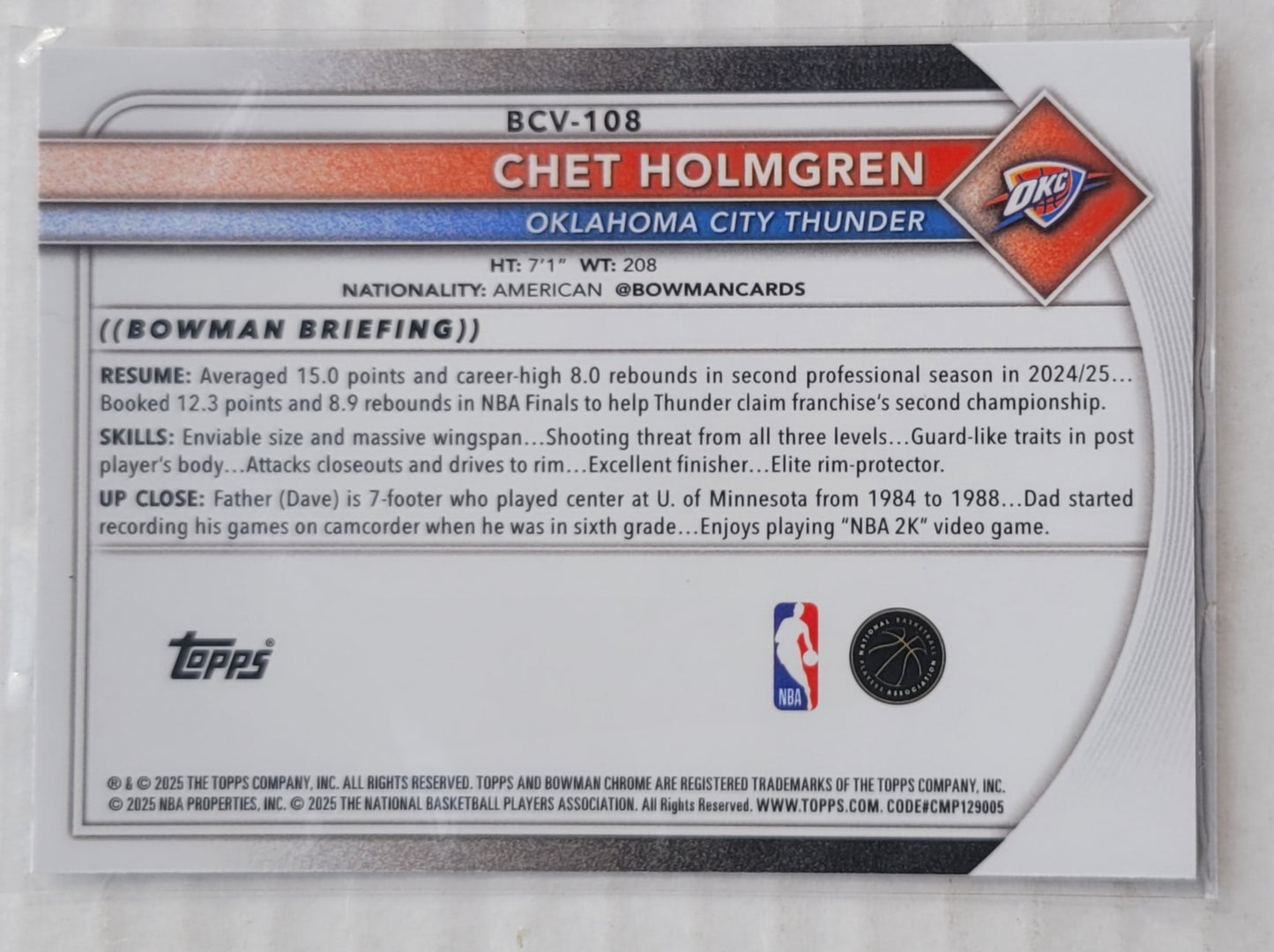 Chet Holmgren - 2025-26 Bowman Chrome #BCV108