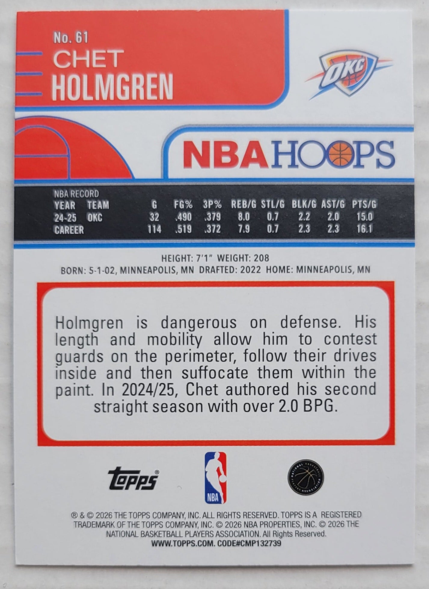 Chet Holmgren - 2025-26 Hoops #61