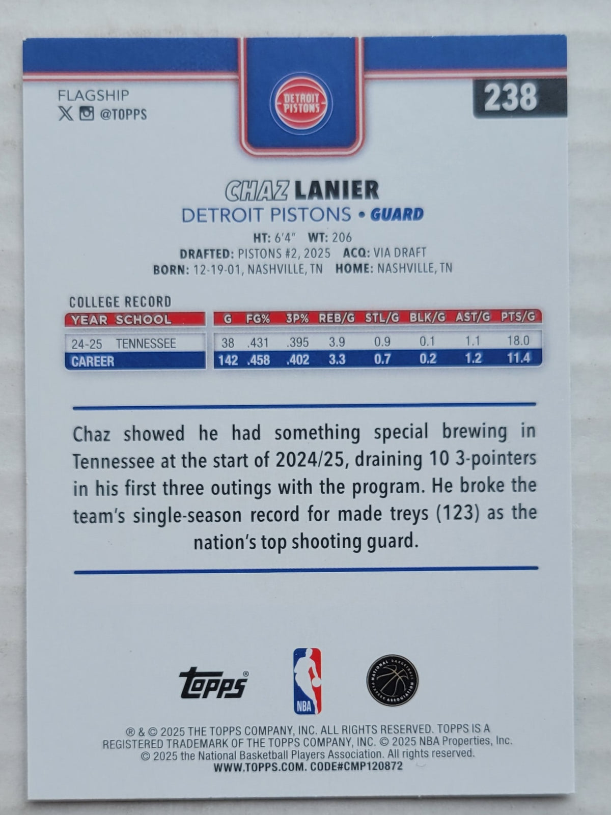 Chaz Lanier - 2025-26 Topps Season Tip Off #238 RC