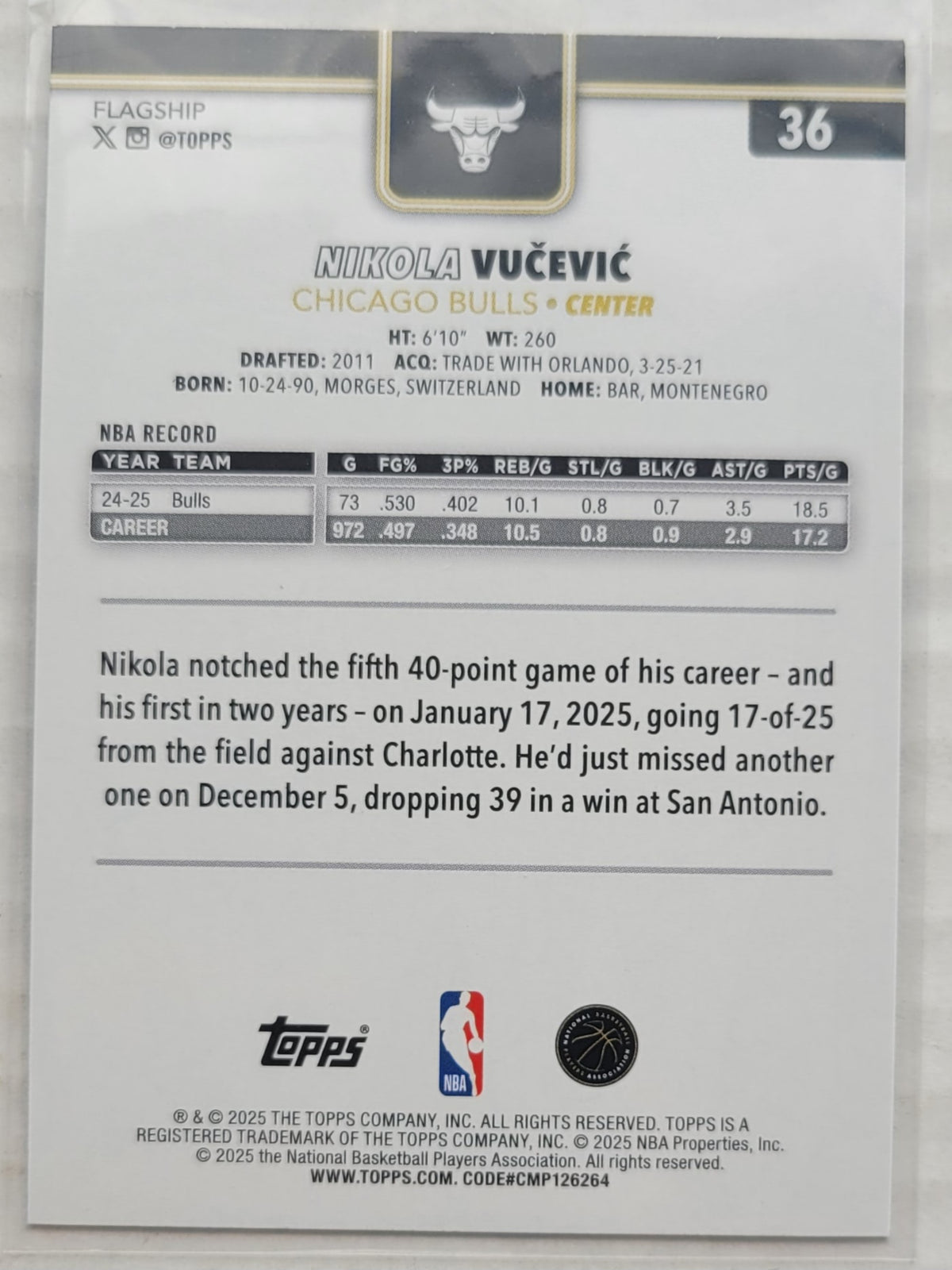Nikola Vucevic - 2025-26 Topps Blackout #36