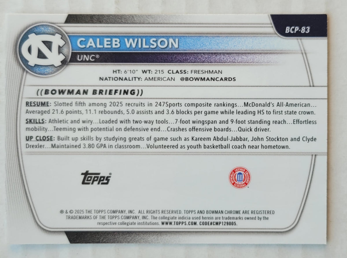 Caleb Wilson - 2025-26 Bowman University Prospects Lava Refractors #BPP83 - 322/399