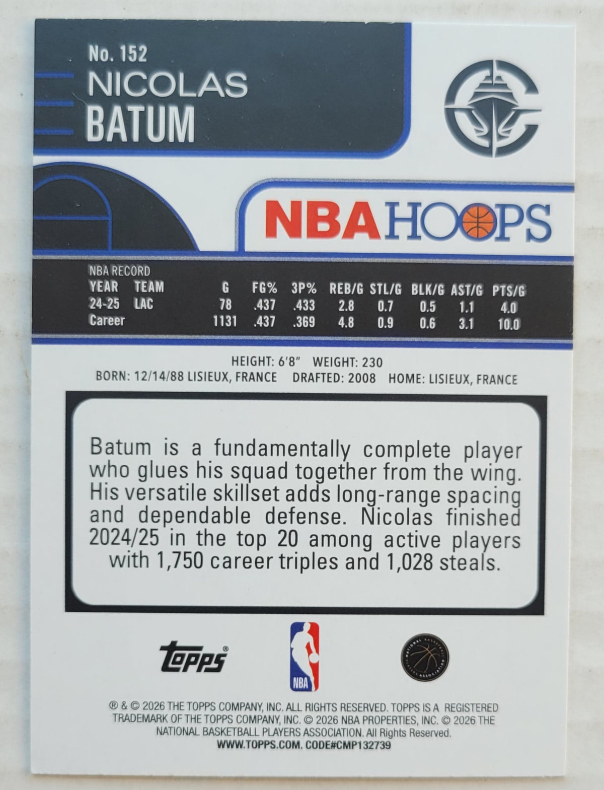 Nicolas Batum - 2025-26 Hoops #152