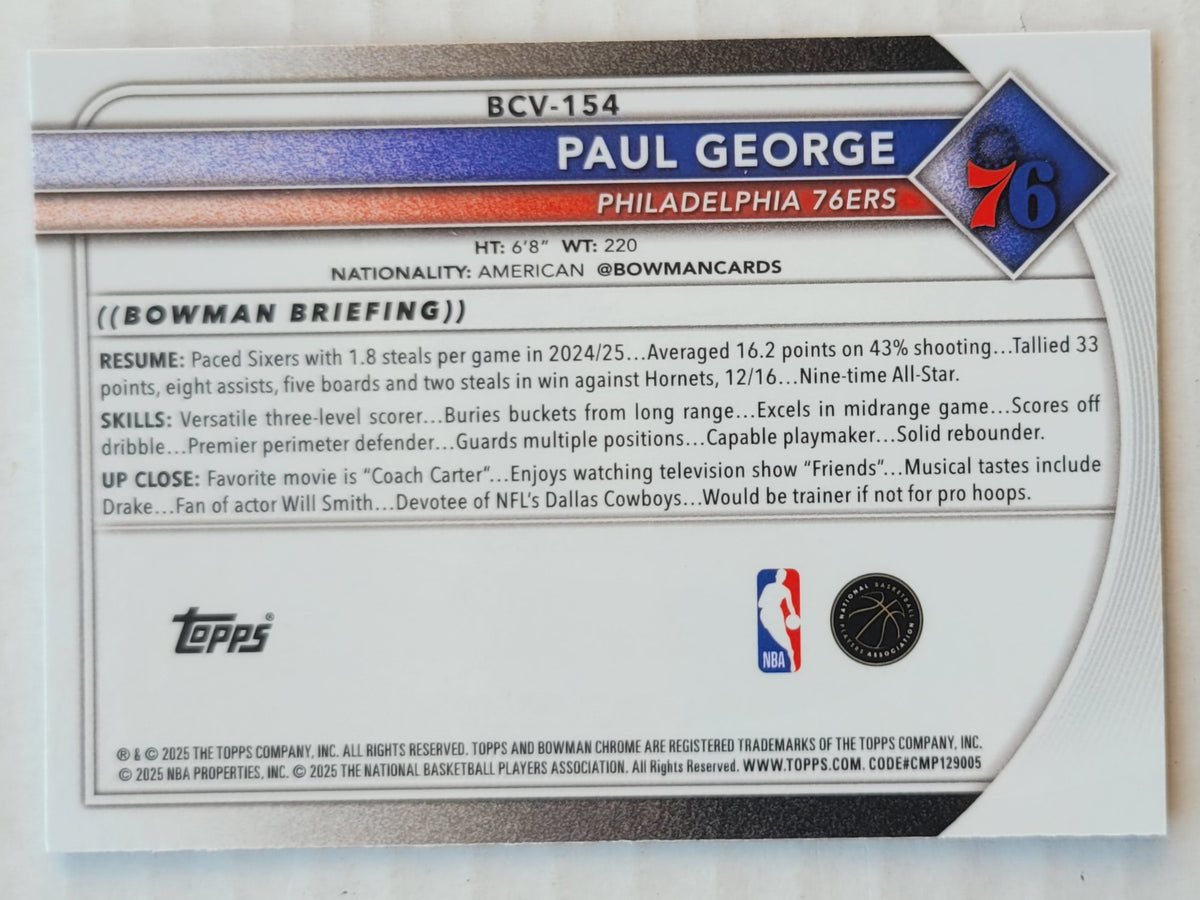 Paul George - 2025-26 Bowman Chrome Purple Refractors #BCV54 - 201/250