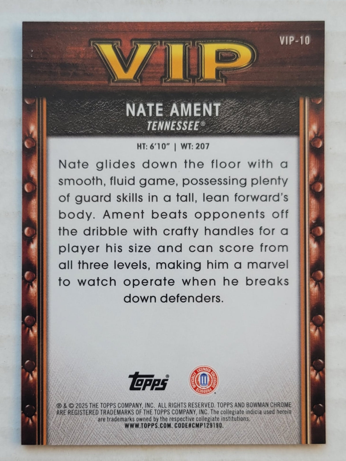 Nate Ament - 2025-26 Bowman Chrome University Very Important Prospects #VIP10