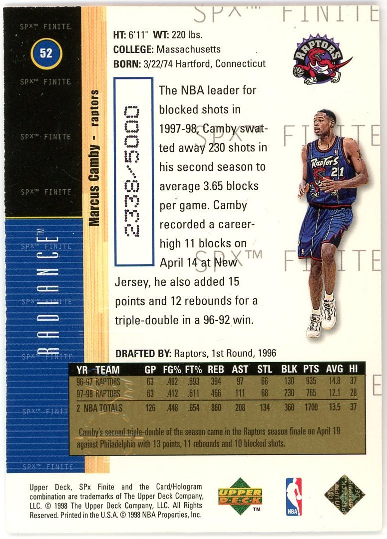 Marcus Camby - 1998-99 SPx Finite Radiance #52 - 2338/5000