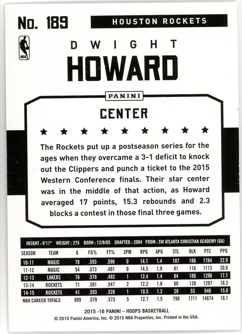 Dwight Howard - 2015-16 Hoops Silver #189 - 128/299