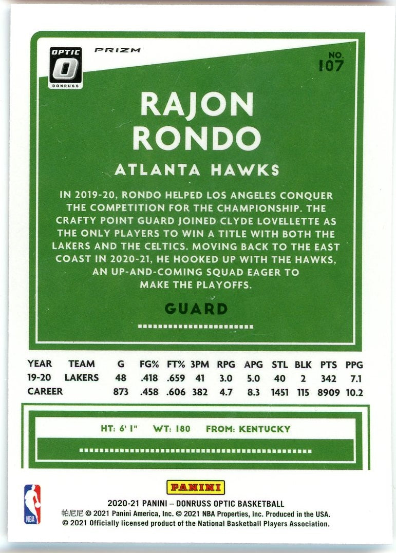 Rajon Rondo - 2020-21 Donruss Optic Purple Shock #107