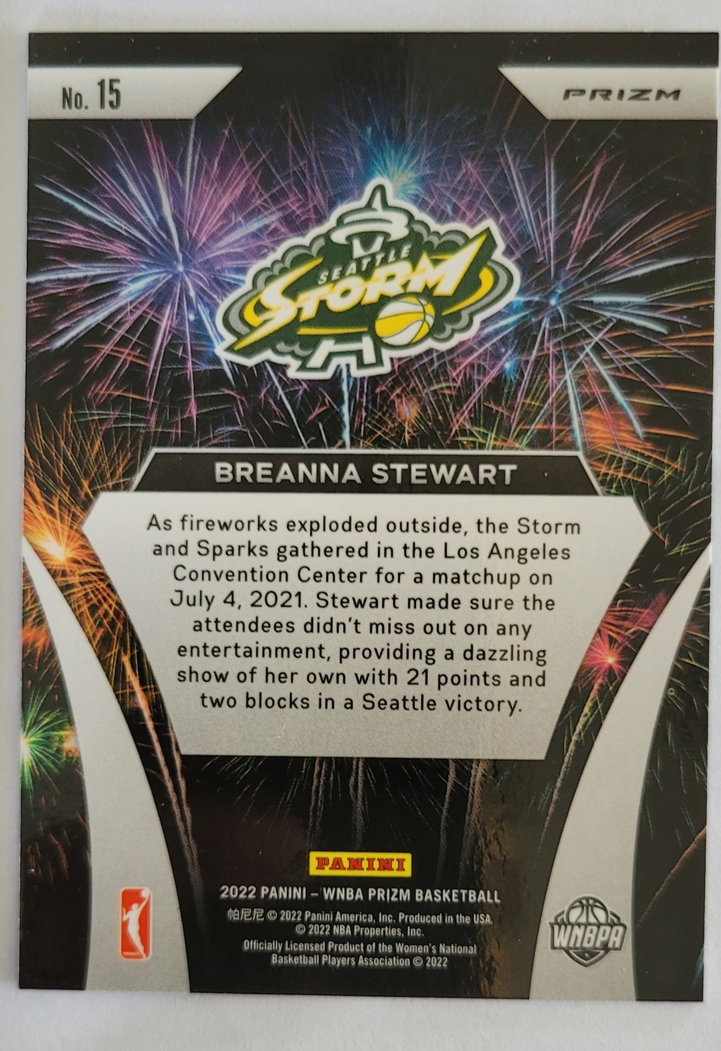 Breanna Stewart - 2022 Panini Prizm WNBA Fireworks Prizms Green #15