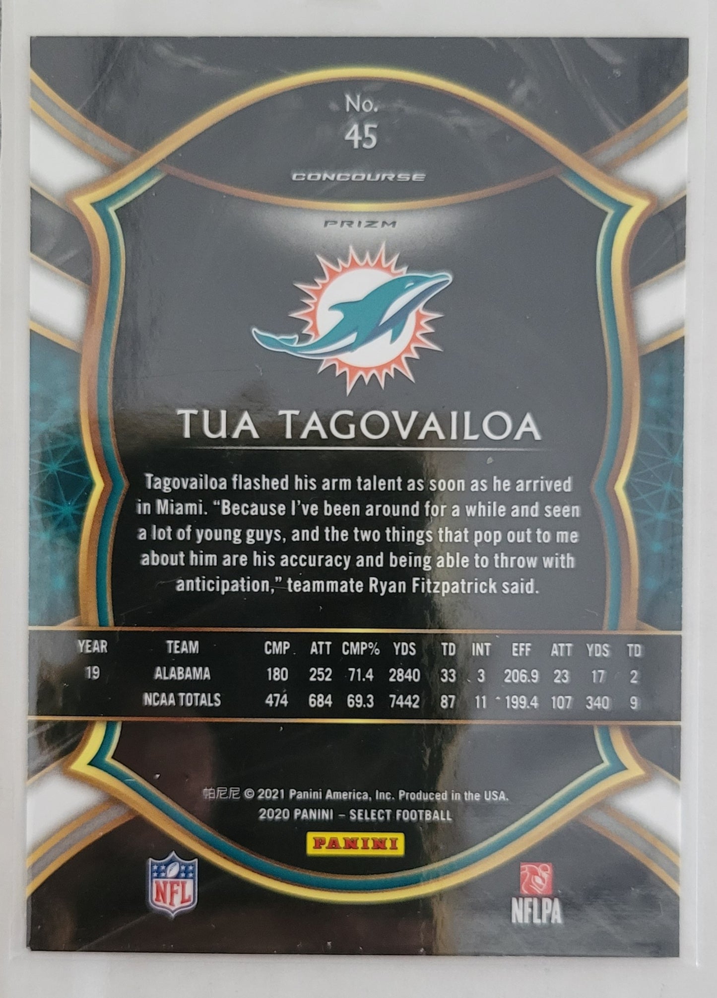 Tua Tagovailoa - 2020 Select Prizm Silver #45 RC - Miami Dolphins