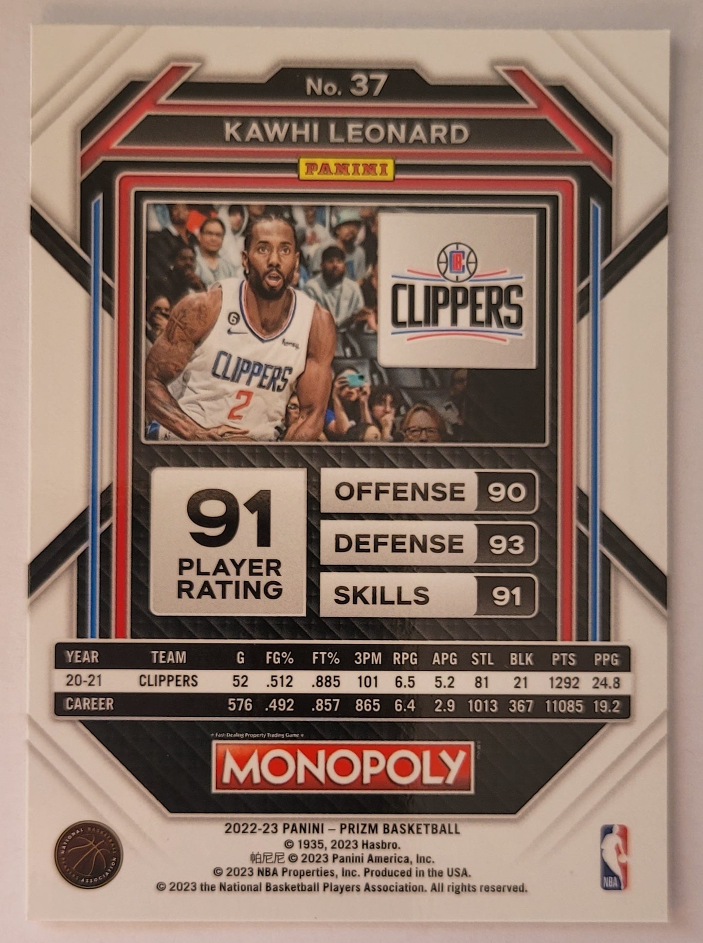 Kawhi Leonard - 2022-23 Panini Prizm Monopoly #37