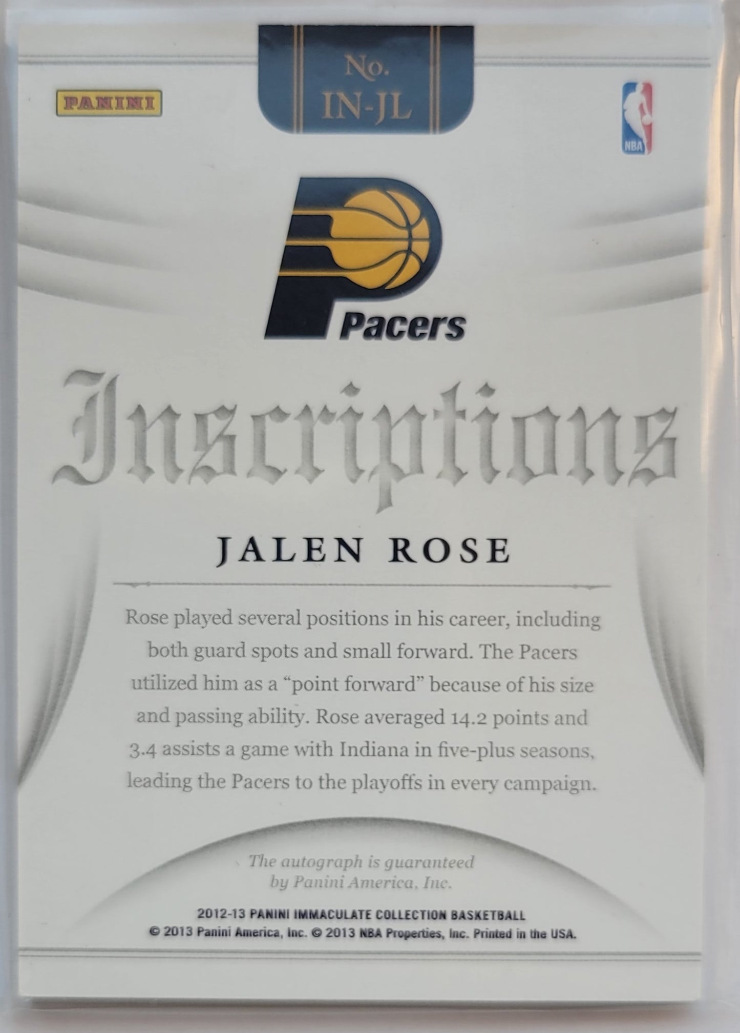 Jalen Rose - 2012-13 Immaculate Collection Inscriptions #JR - 74/99