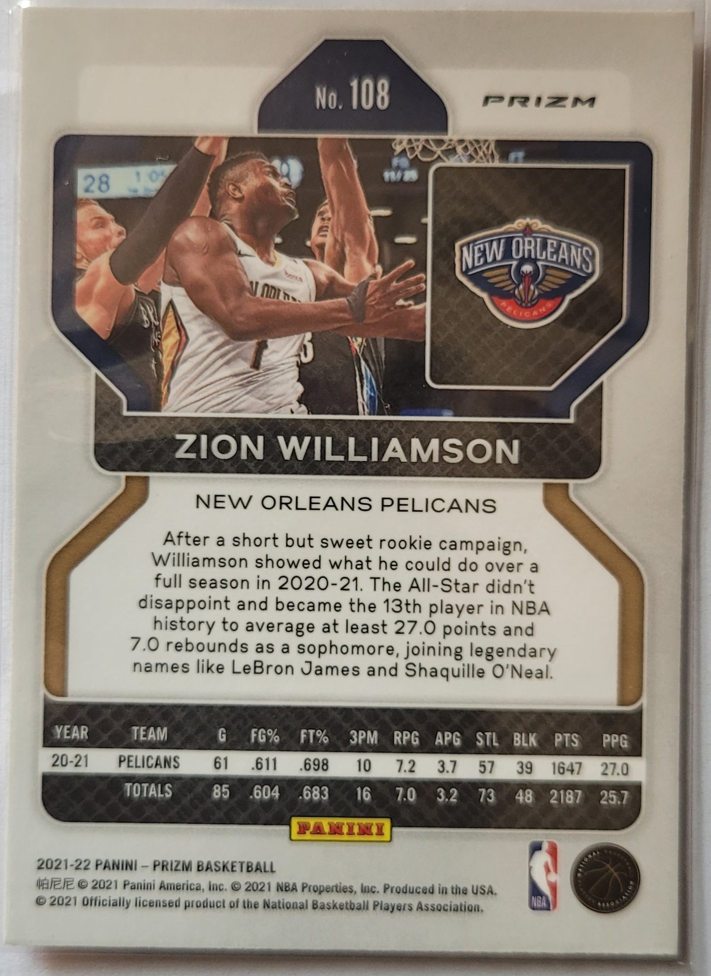 Zion Williamson - 2021-22 Panini Prizm Prizms Orange Ice #108