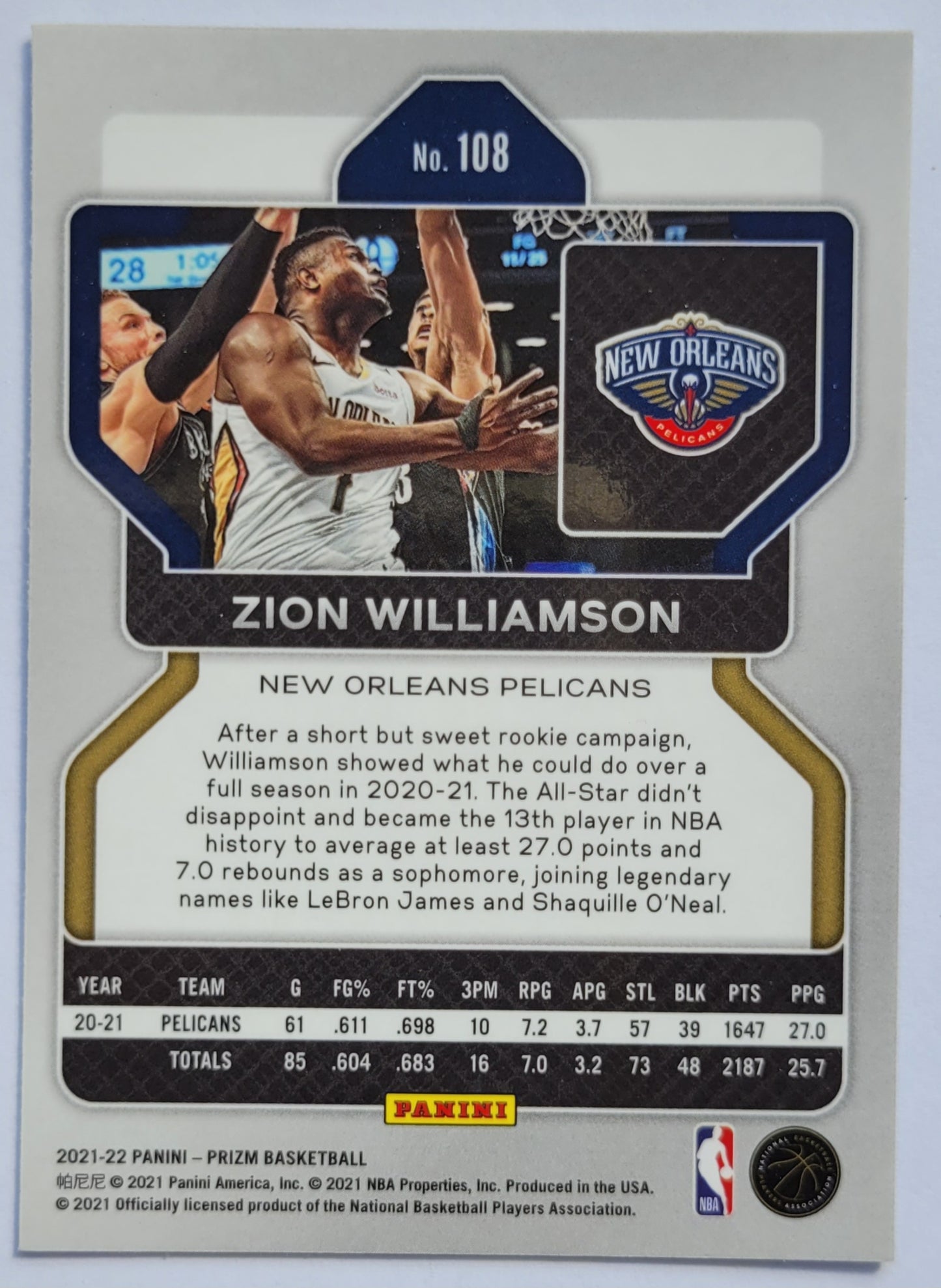 Zion Williamson -  2021-22 Panini Prizm #108
