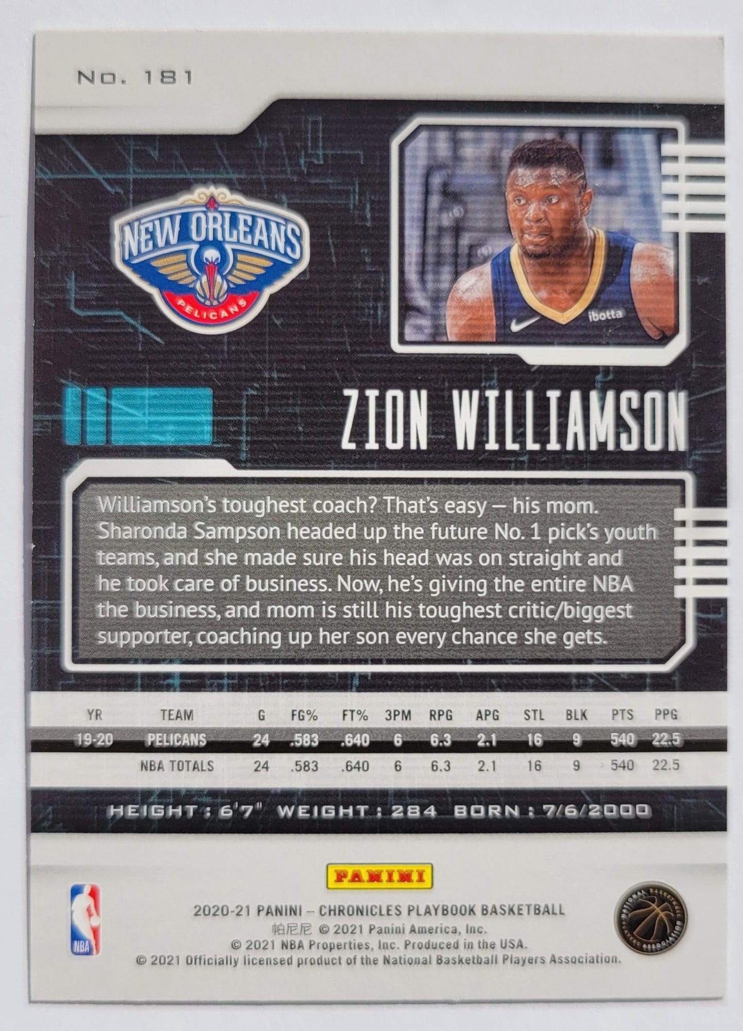 Zion Williamson - 2020-21 Panini Chronicles #181 Playbook