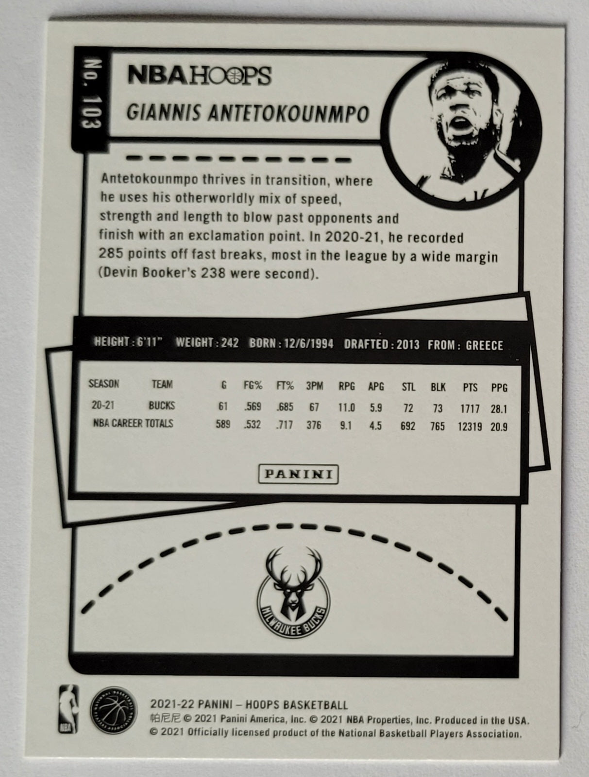 Giannis Antetokounmpo - 2021-22 Hoops #103