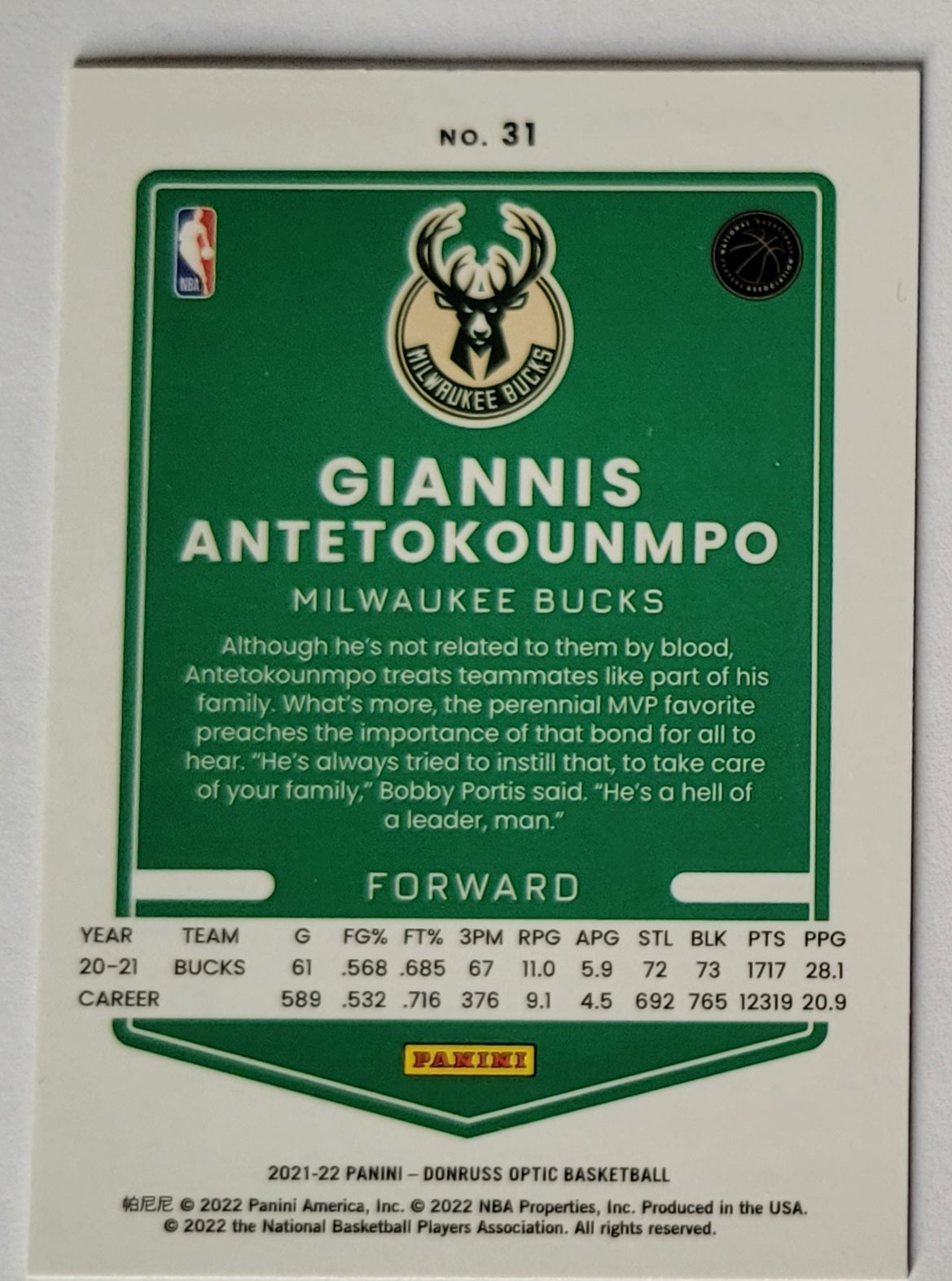 Giannis Antetokounmpo - 2021-22 Donruss Optic #31