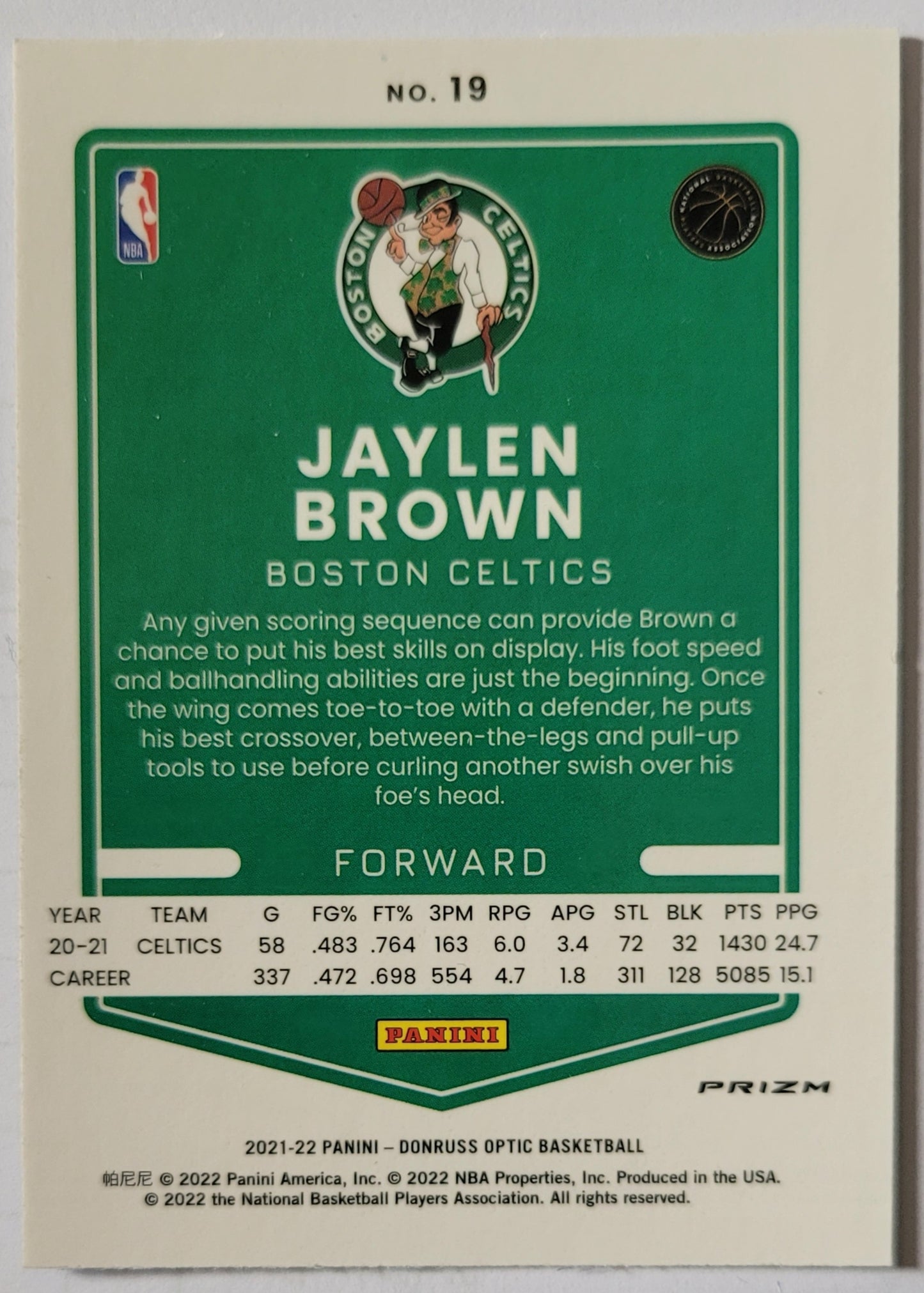 Jaylen Brown - 2021-22 Donruss Optic Blue Velocity #19