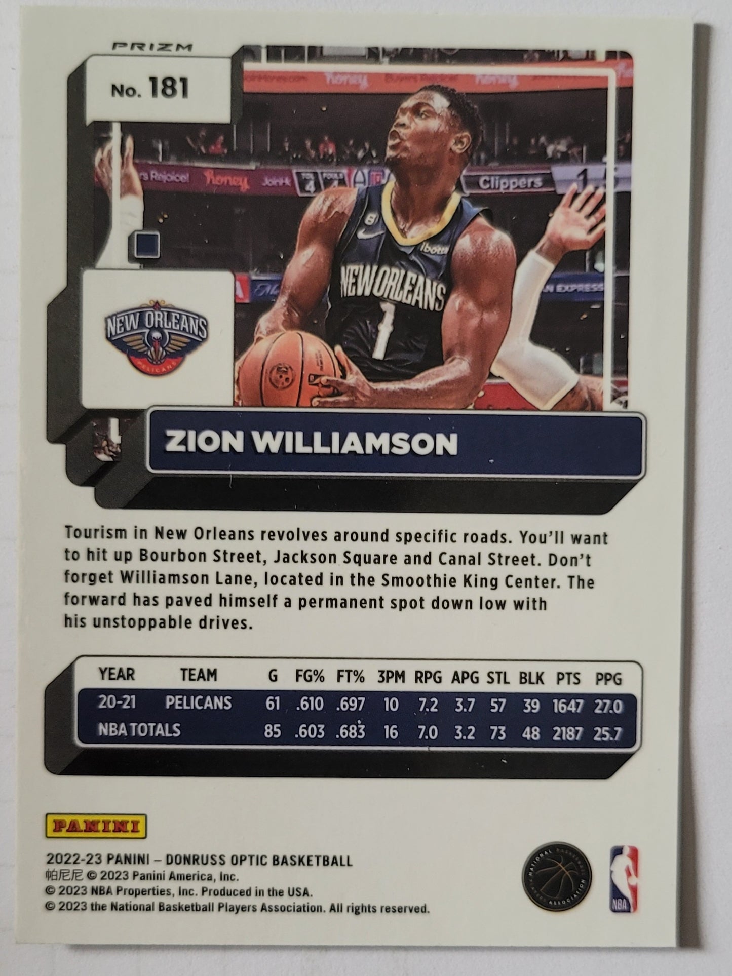 Zion Williamson - 2022-23 Donruss Optic Purple #181