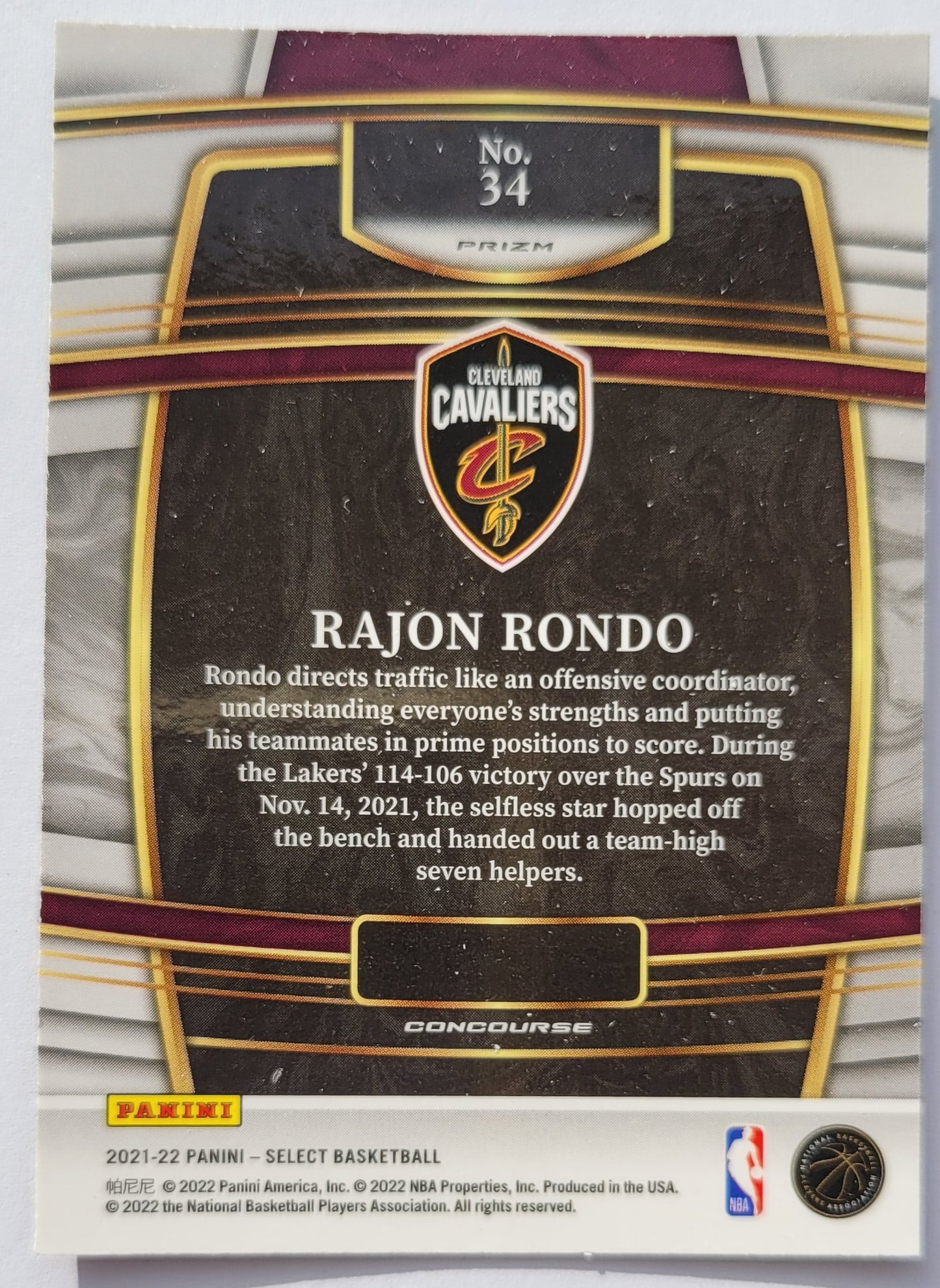 Rajon Rondo - 2021-22 Select Prizms Green White Purple #34