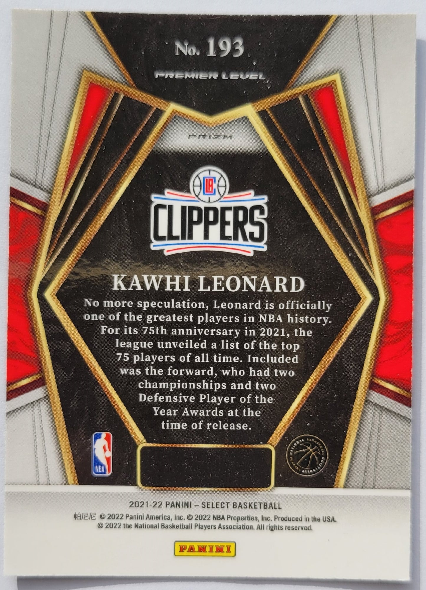 Kawhi Leonard - 2021-22 Select Prizms Blue #193