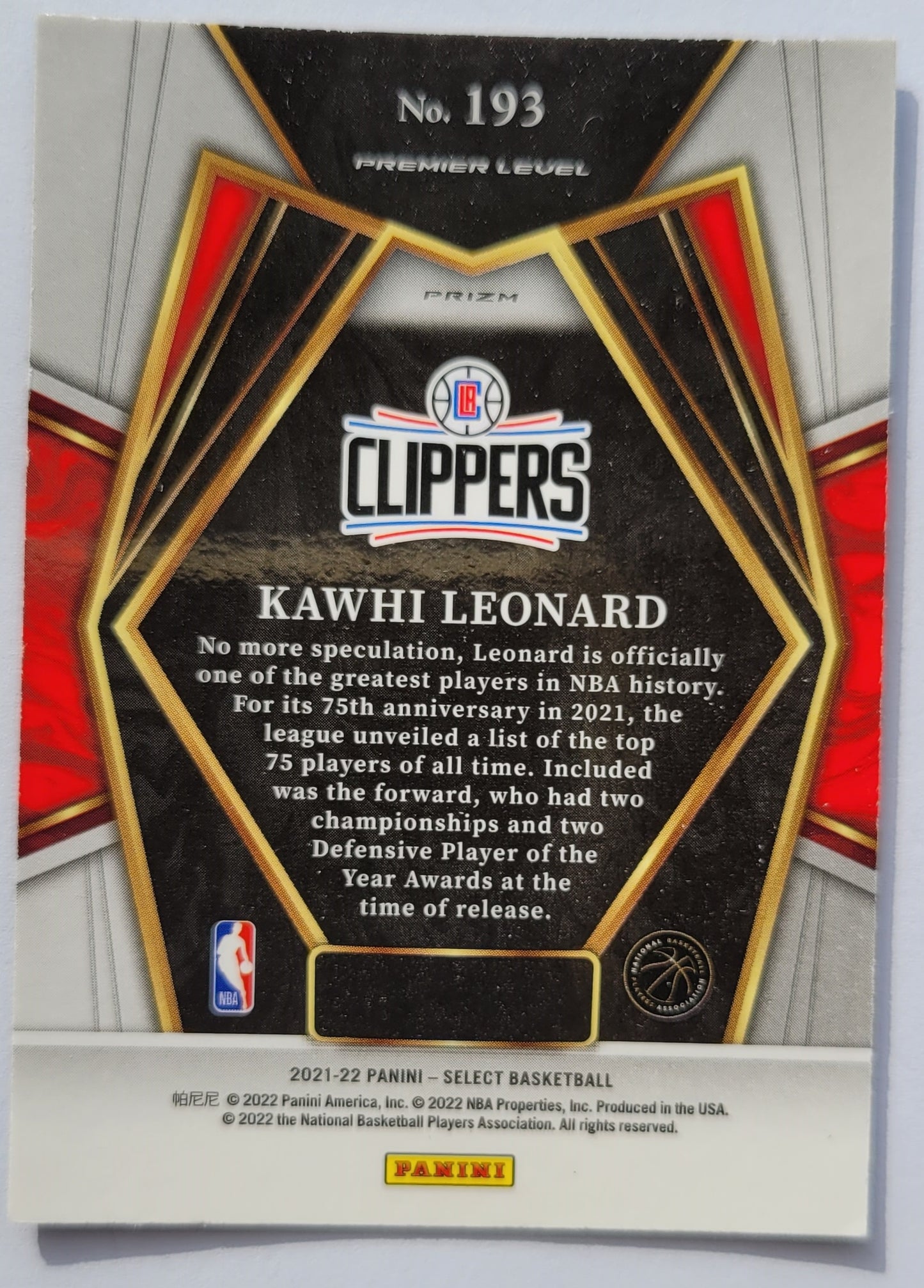 Kawhi Leonard - 2021-22 Select Prizms Blue Shimmer #193