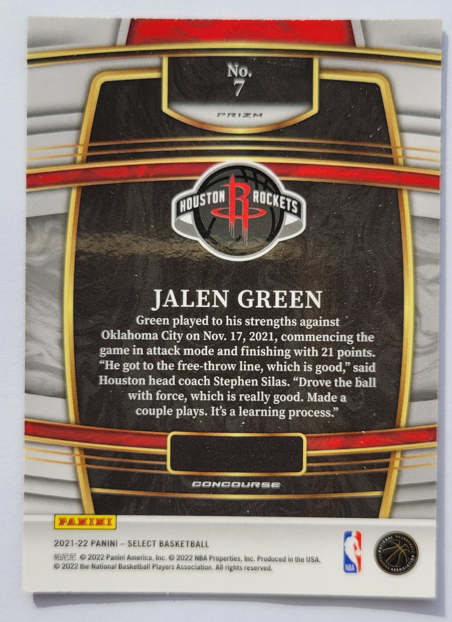 Jalen Green -  2021-22 Select Prizms Green White Purple #7