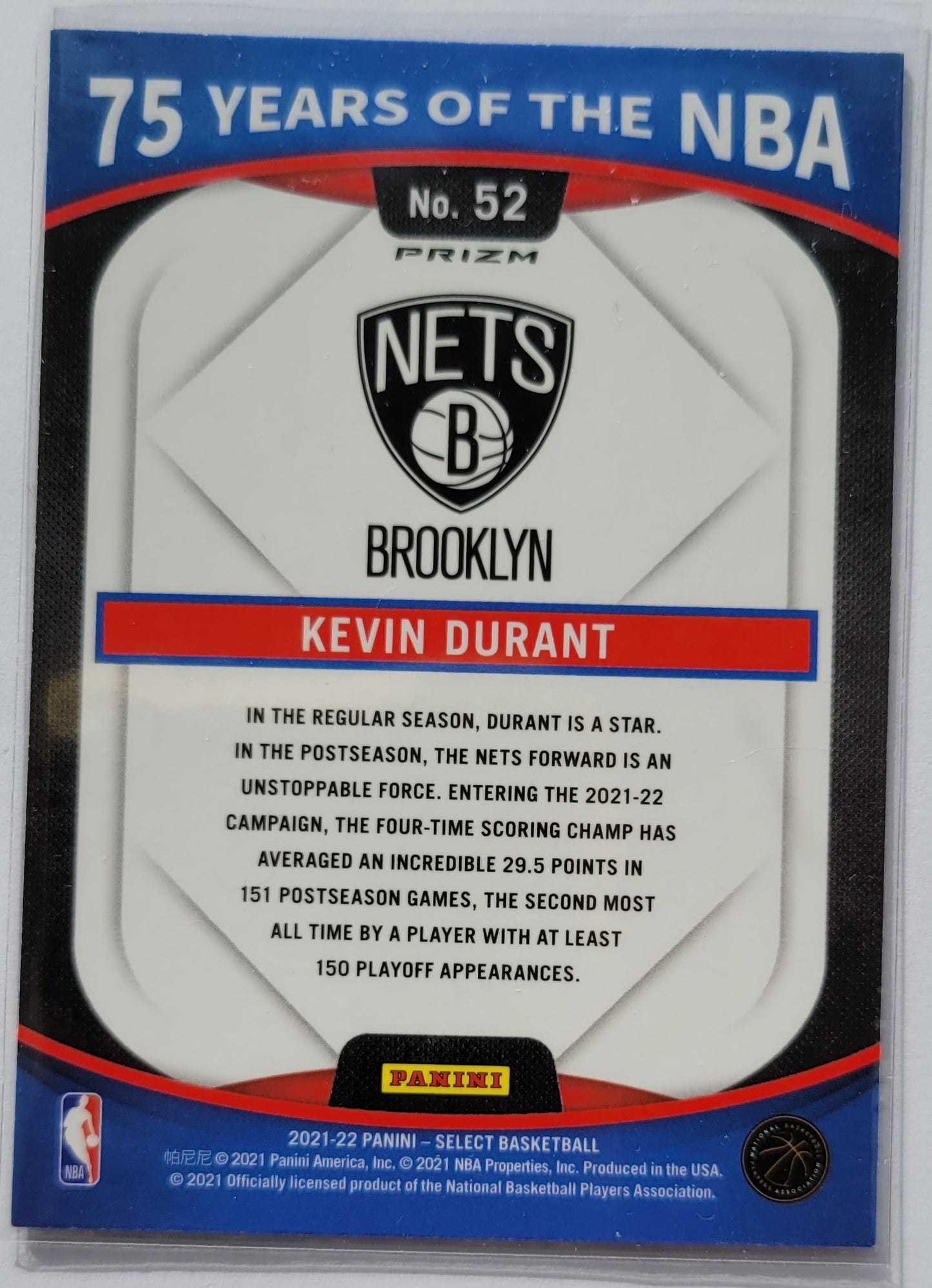 Kevin Durant - 2021-22 Panini 75 Years of the NBA Prizms Silver #52 Select