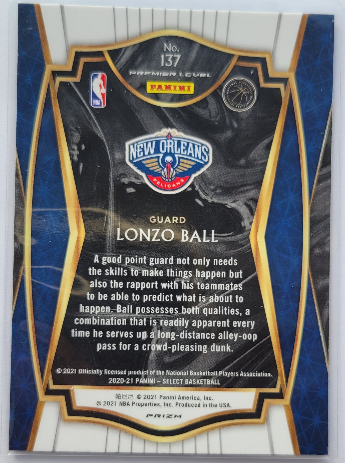 Lonzo Ball - 2020-21 Select Prizms Green White Purple #137
