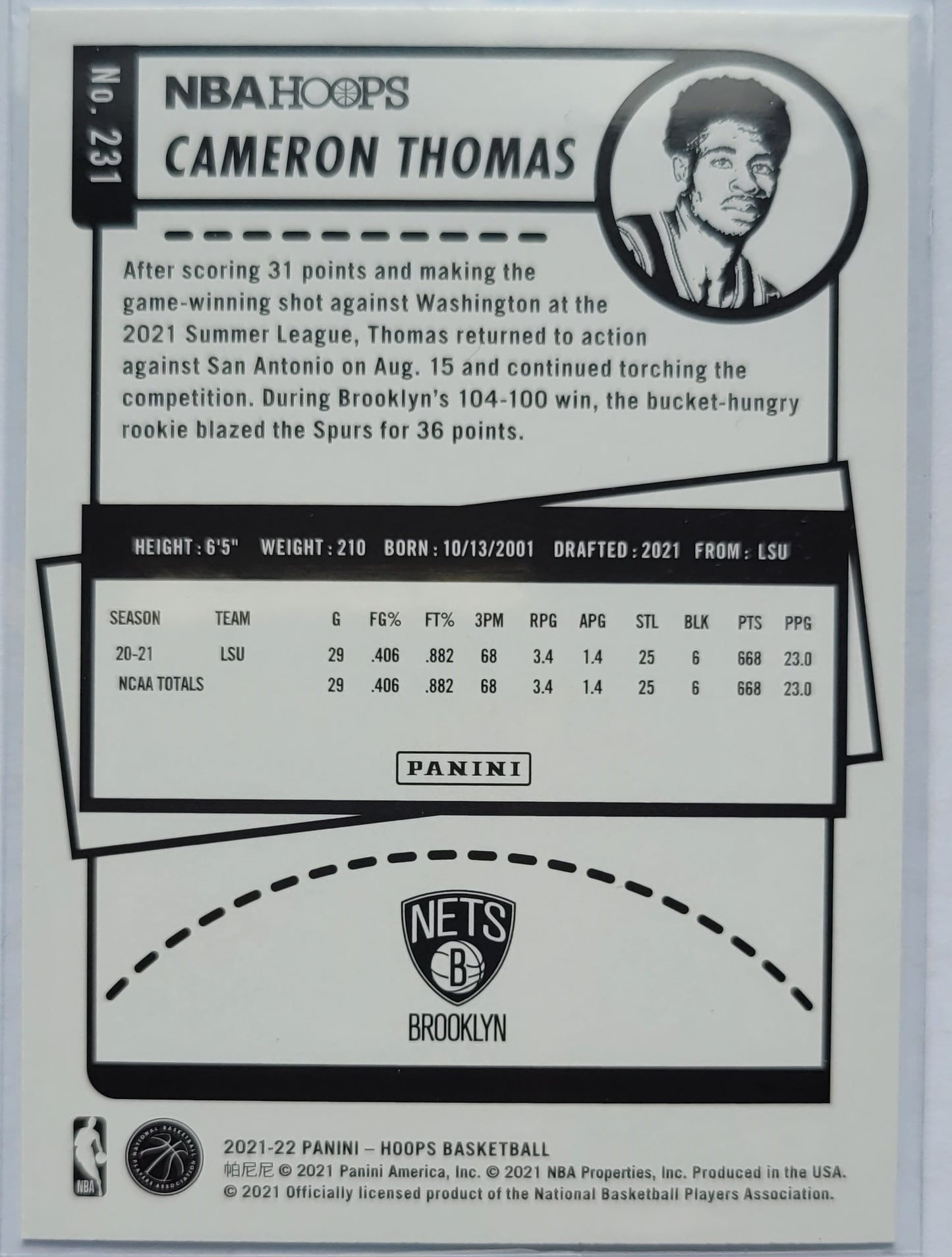 Cameron Thomas - 2021-22 Hoops #231 RC