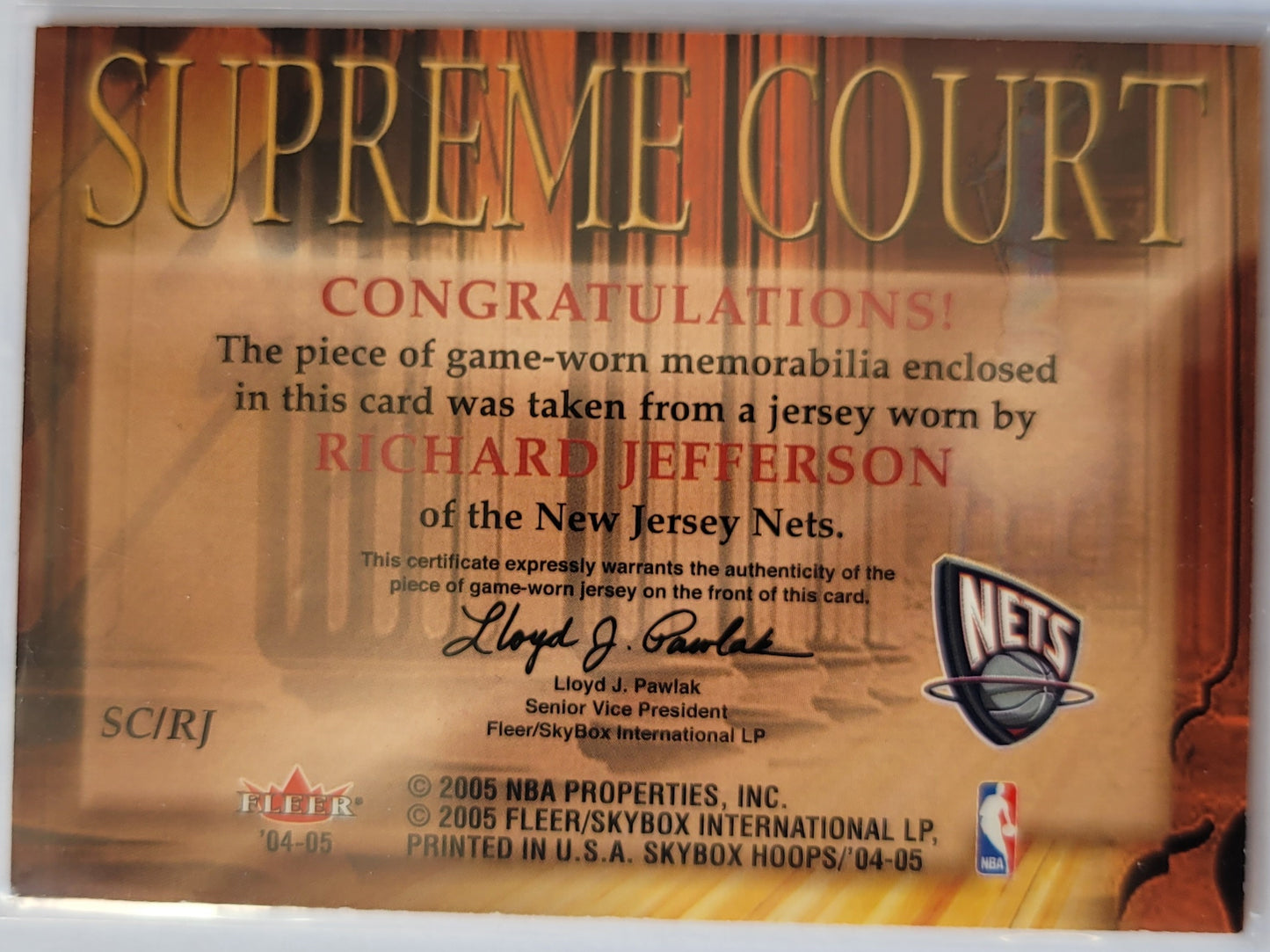 Richard Jefferson - 2004-05 Hoops Supreme Court Jerseys #RJ