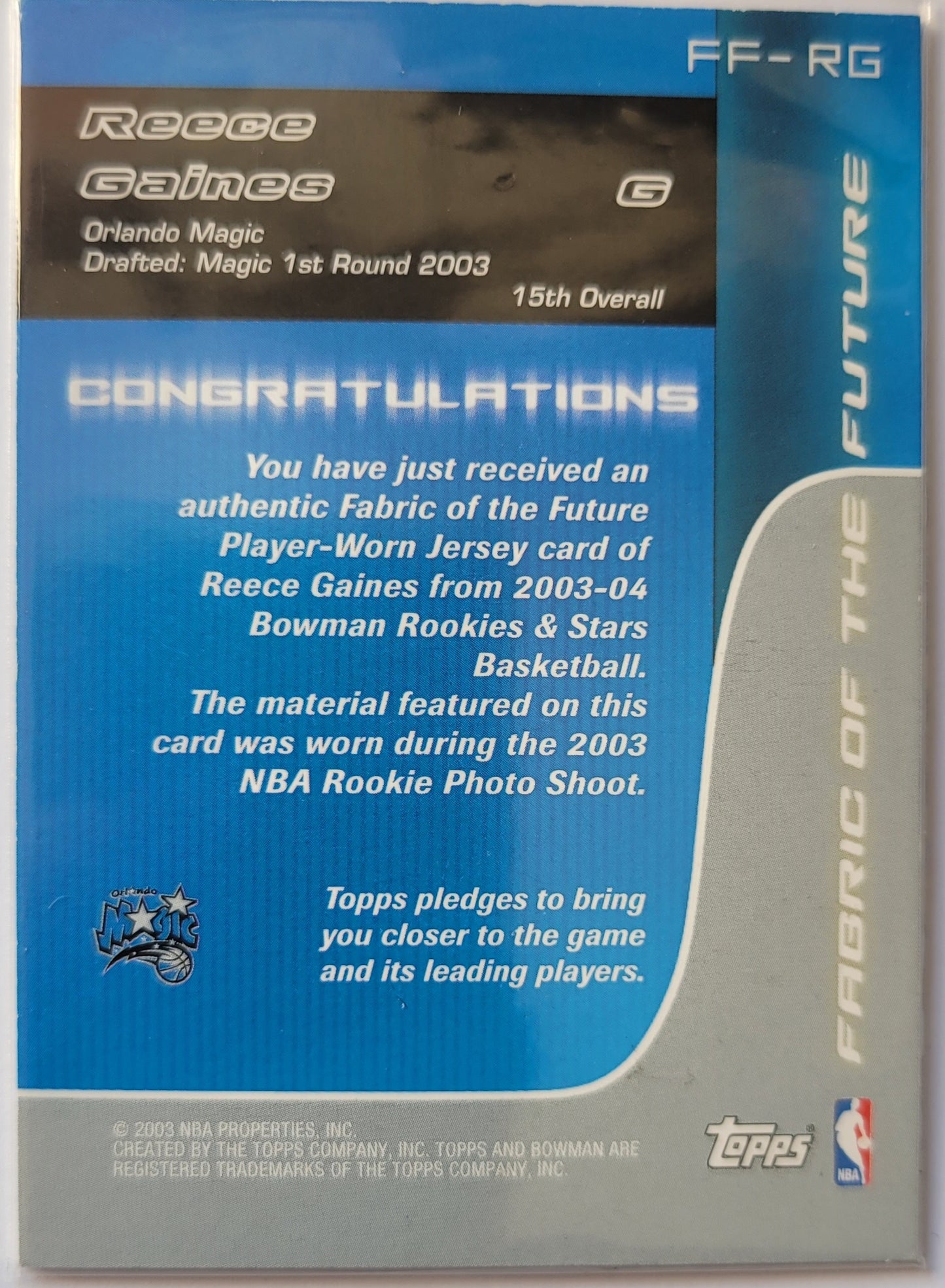 Reece Gaines - 2003-04 Bowman Fabric of the Future #RG