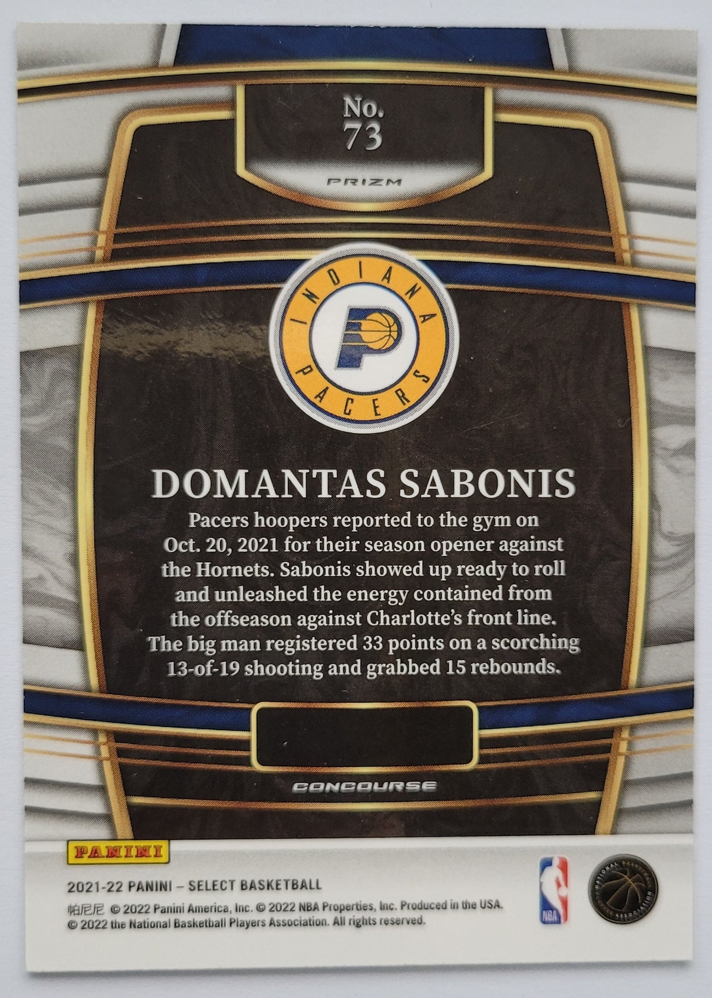 Domantas Sabonis - 2021-22 Select Prizms Blue #73