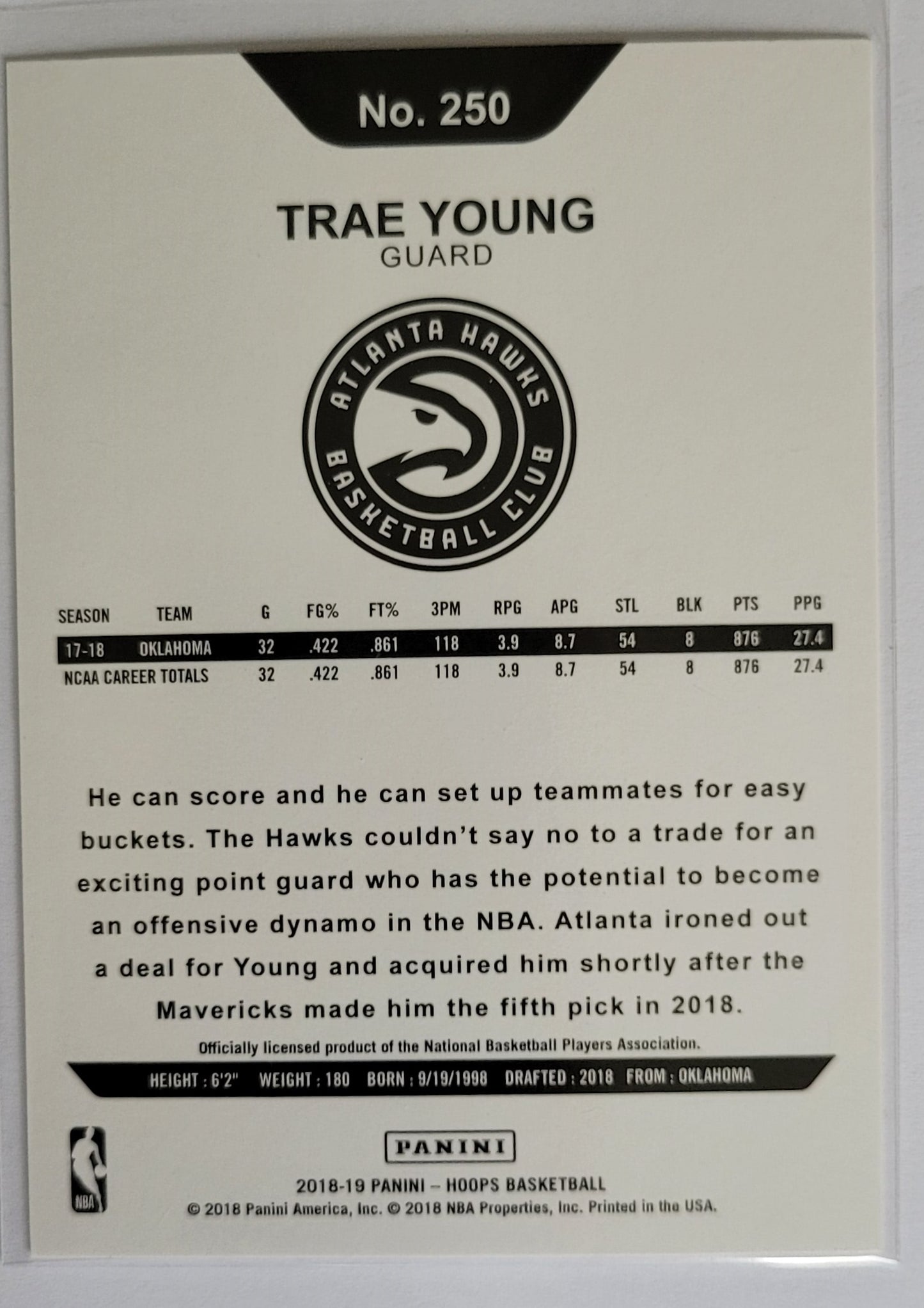Trae Young - 2018-19 Hoops #250 RC