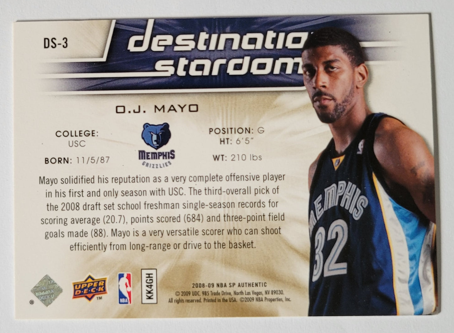 O.J. Mayo - 2008-09 SP Authentic Destination Stardom #DS3