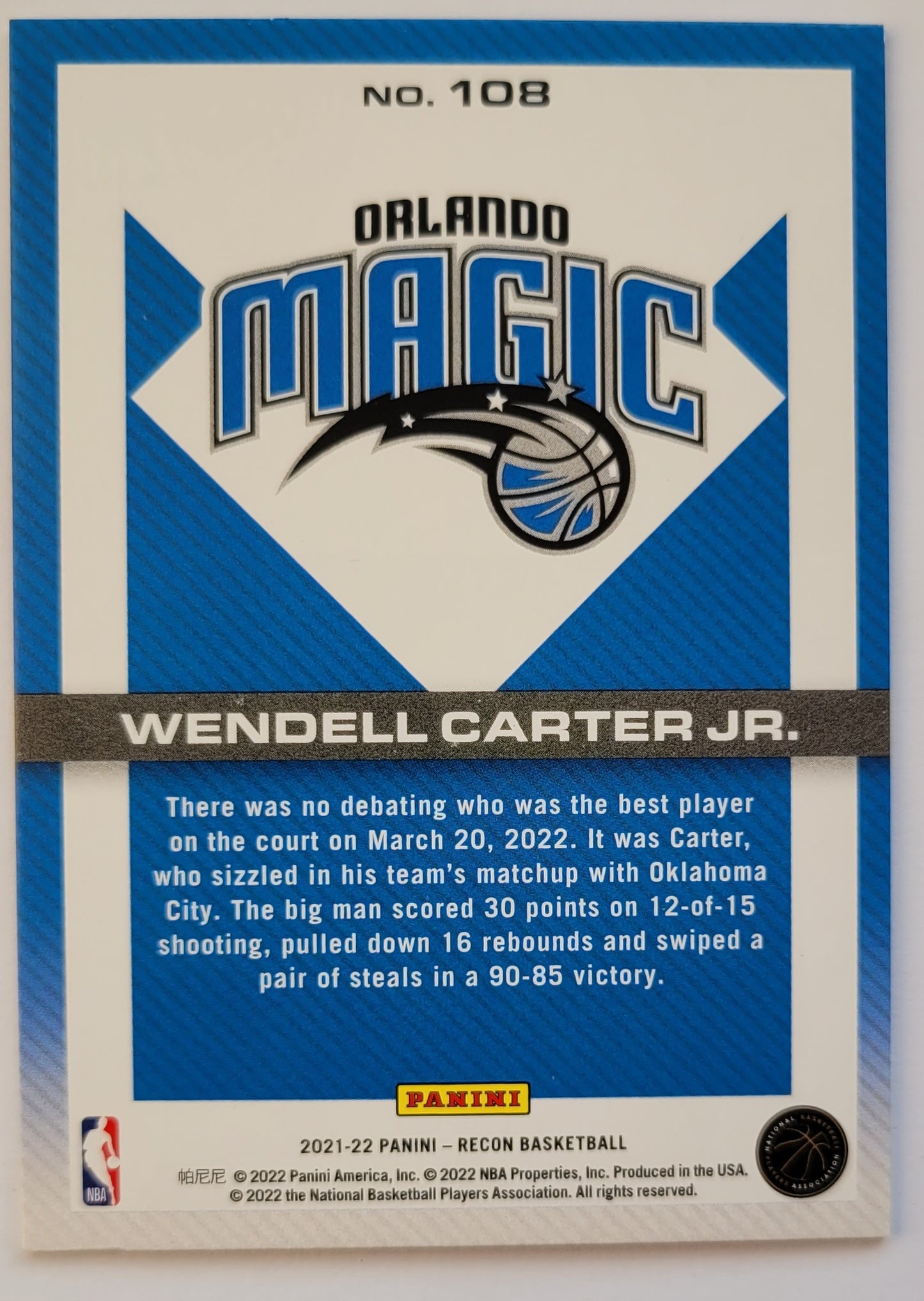 Wendell Carter Jr. - 2021-22 Panini Recon #108