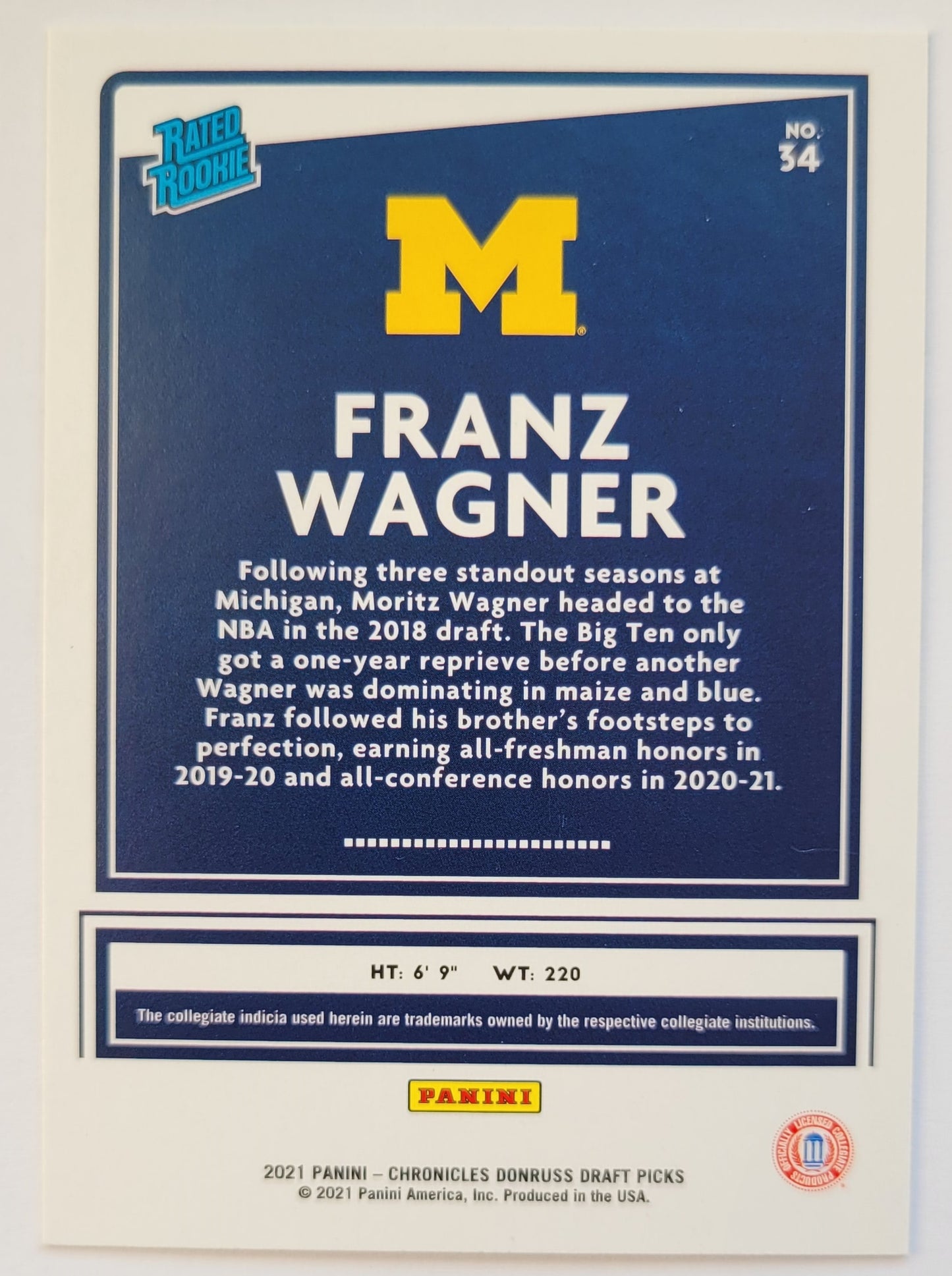 Franz Wagner - 2021-22 Panini Chronicles Draft Picks #34 Donruss RC