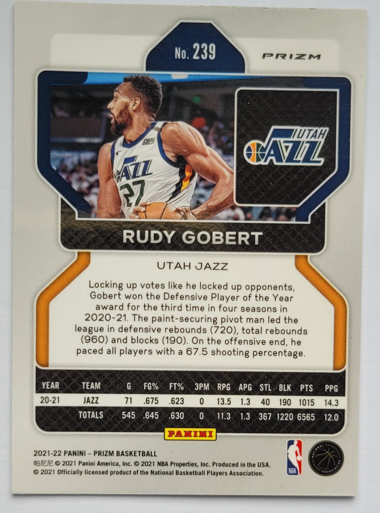 Rudy Gobert - 2021-22 Panini Prizm Prizms Silver #239