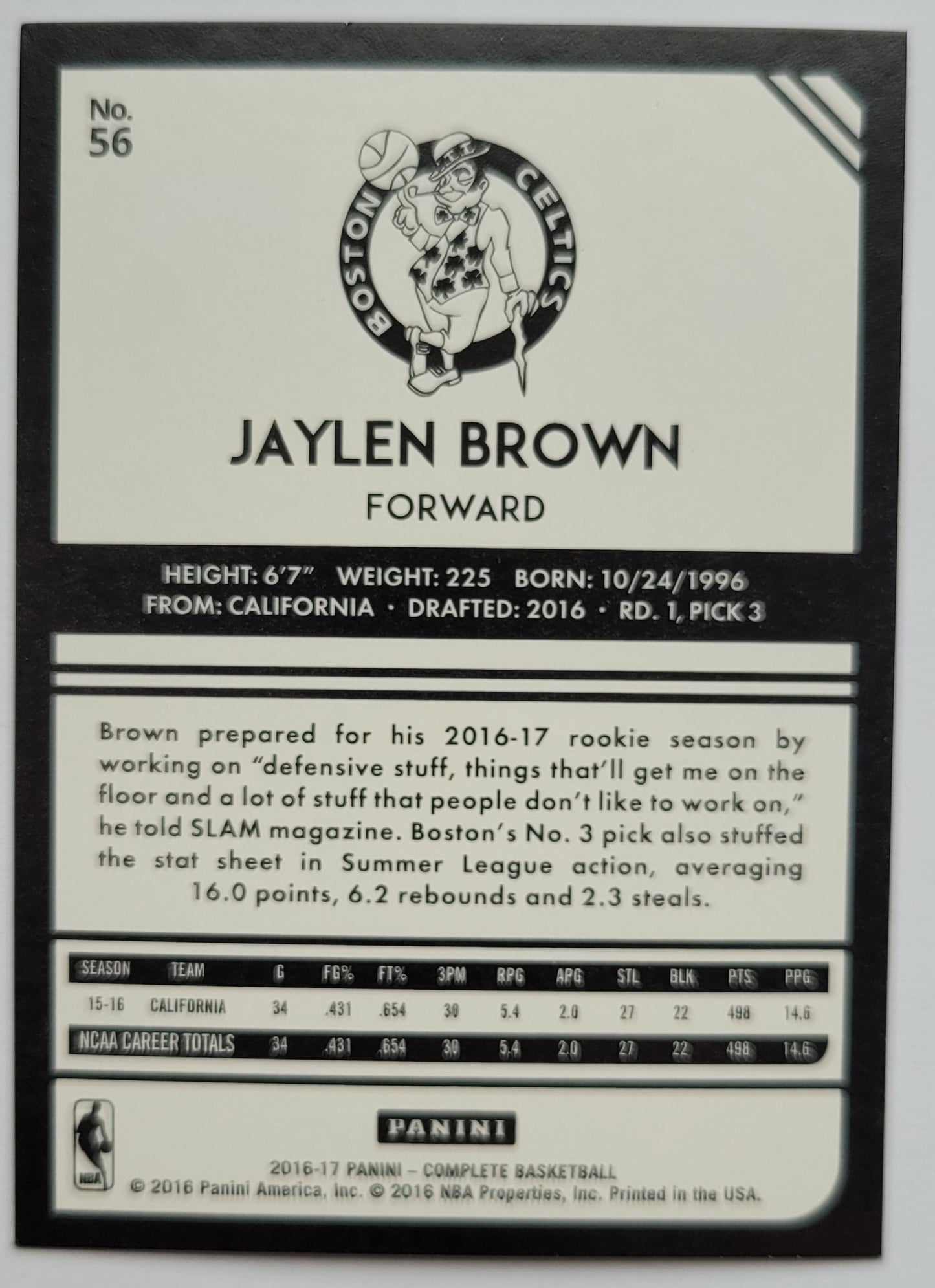Jaylen Brown - 2016-17 Panini Complete #56 RC