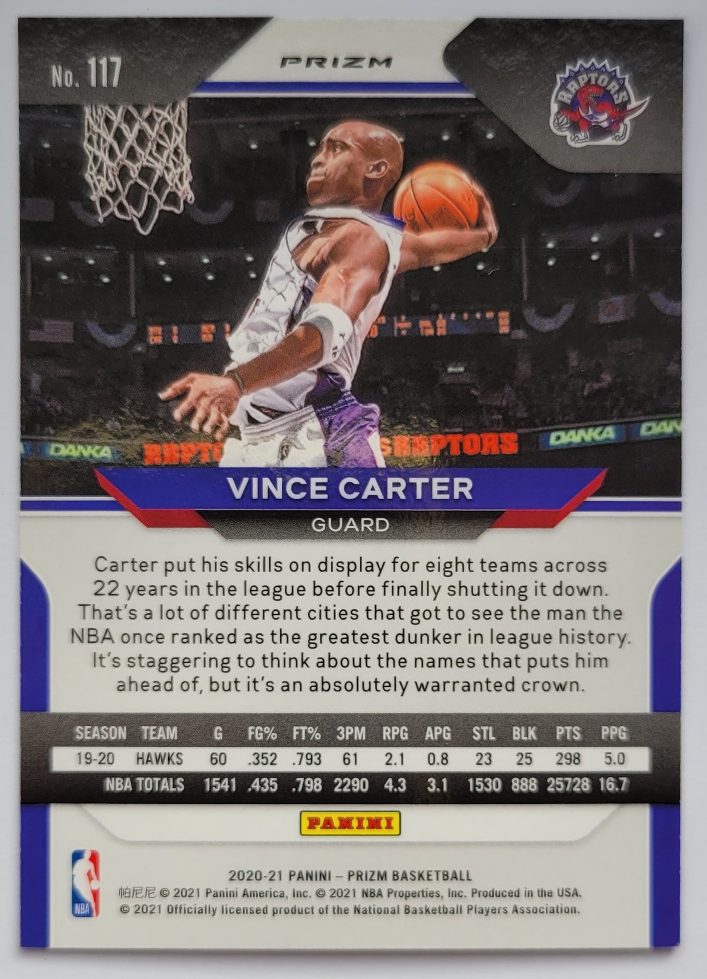Vince Carter - 2020-21 Panini Prizm Prizms Silver #117