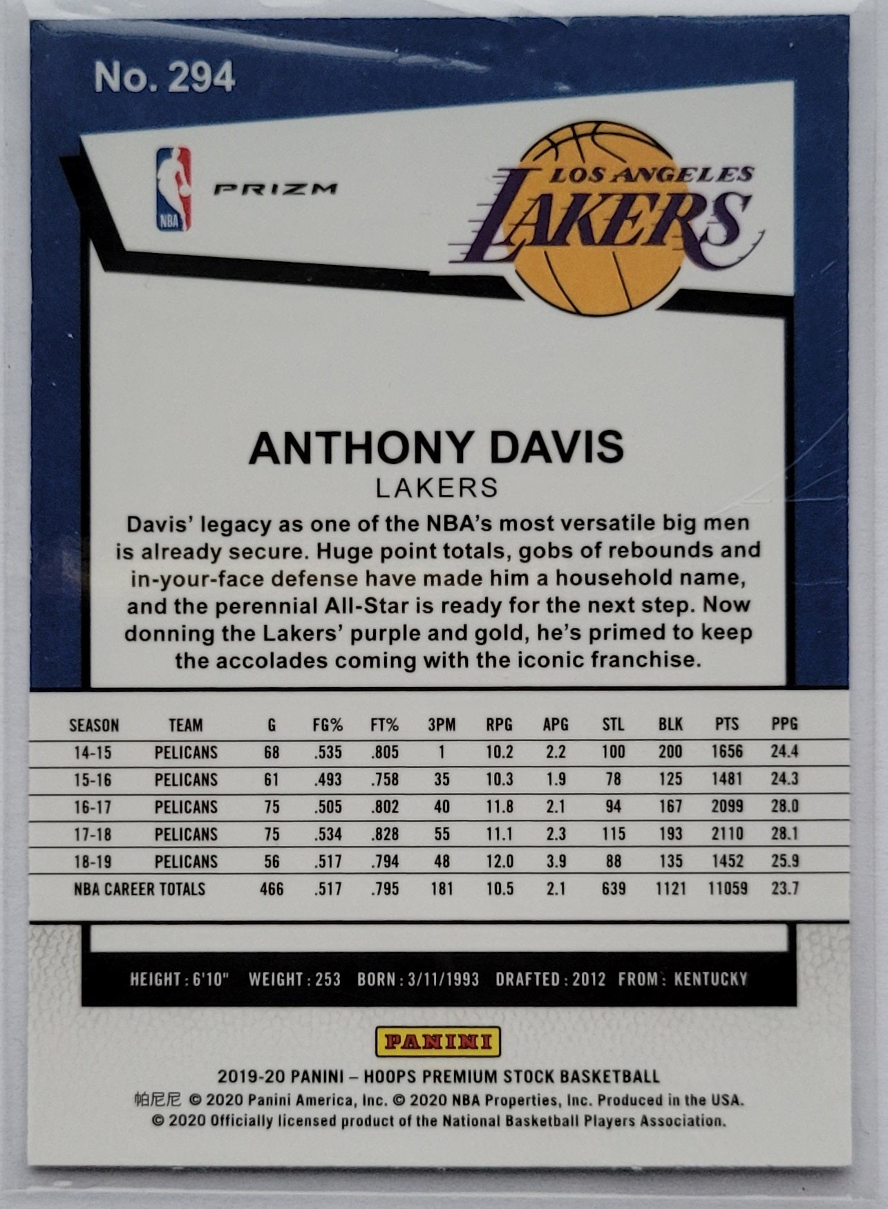 Anthony Davis - 2019-20 Hoops Premium Stock Prizms Silver #294