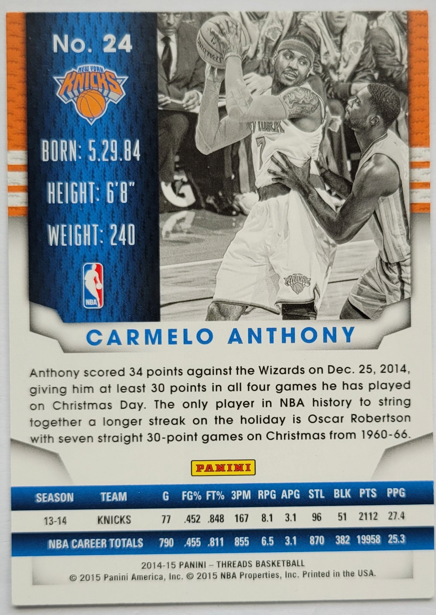 Carmelo Anthony - 2014-15 Panini Threads #24