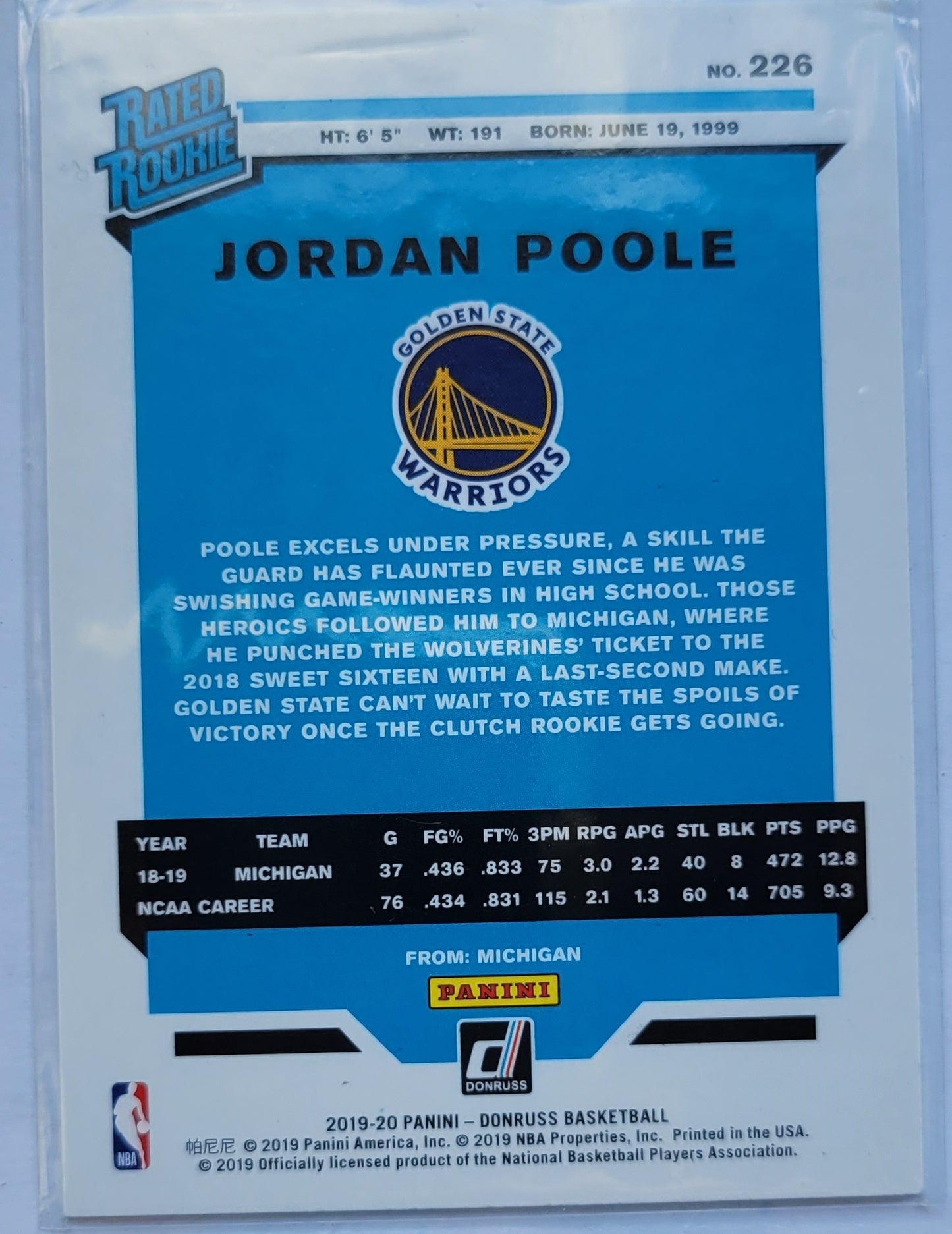 Jordan Poole - 2019-20 Donruss #226 RR RC