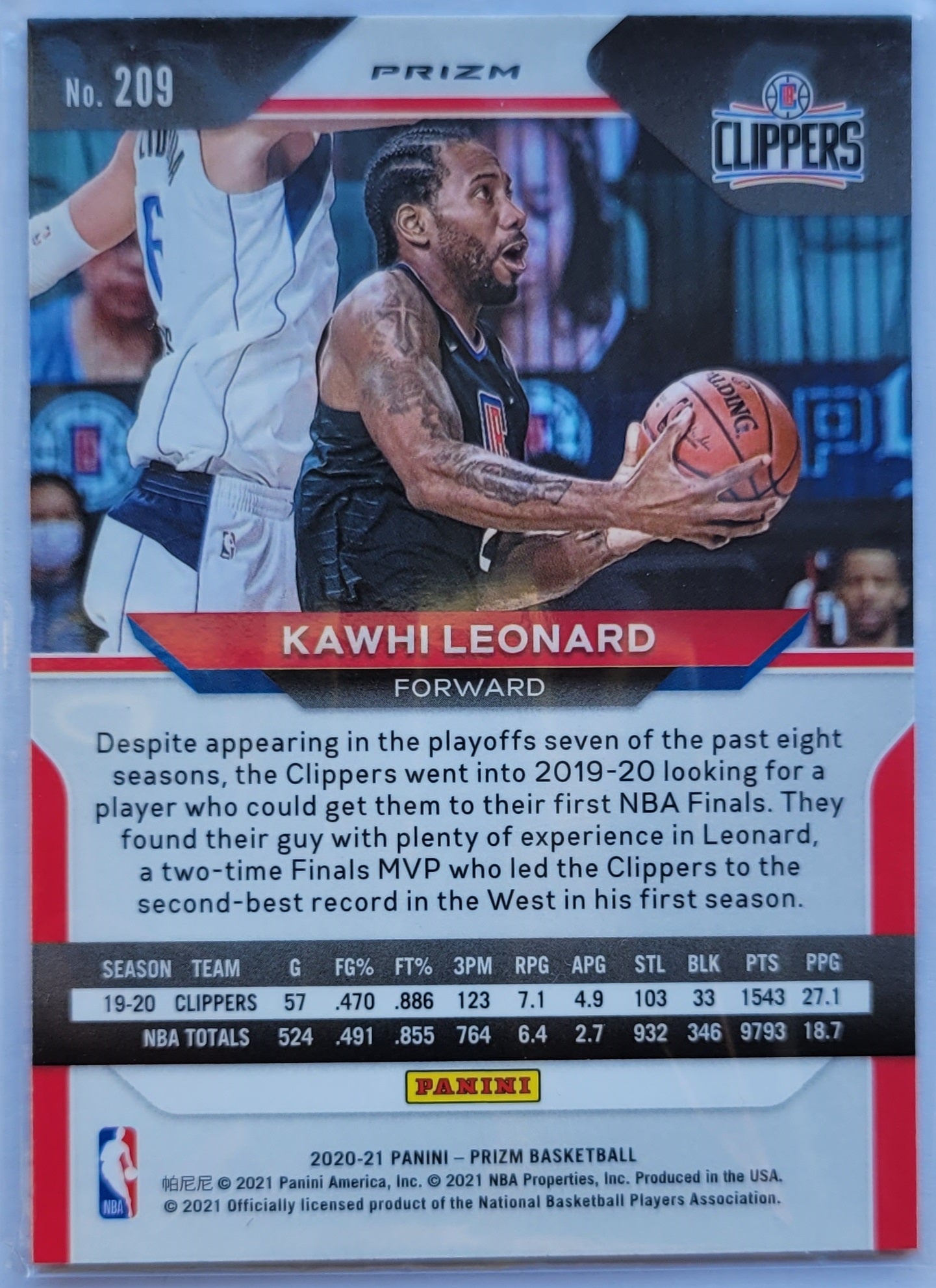 Kawhi Leonard - 2020-21 Panini Prizm Prizms Red White and Blue #209