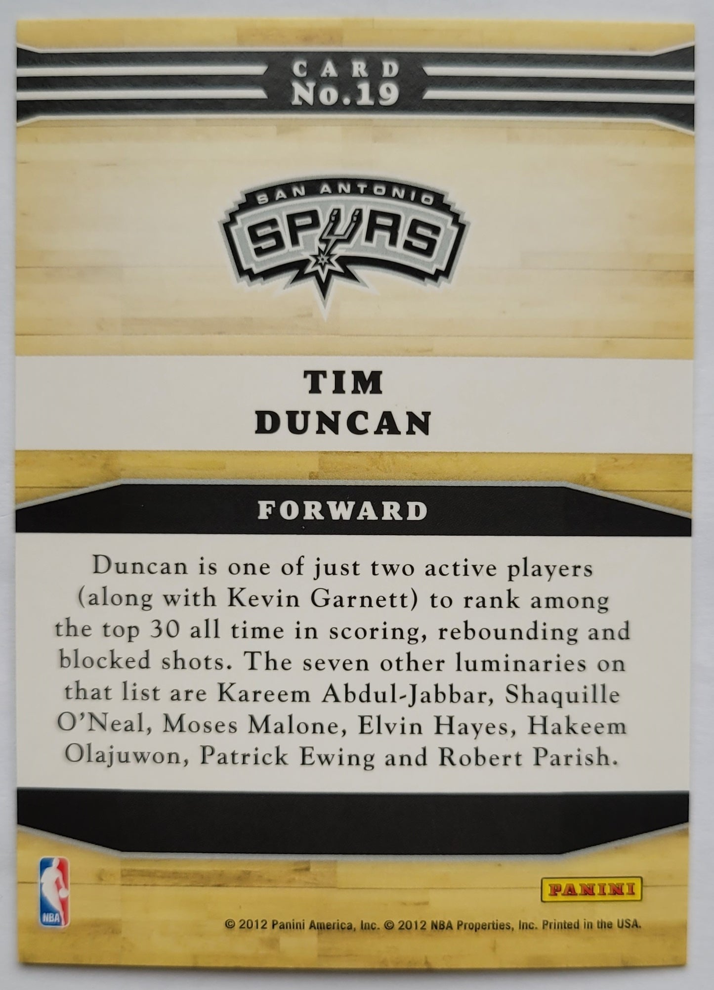 Tim Duncan - 2012-13 Hoops Franchise Greats #19