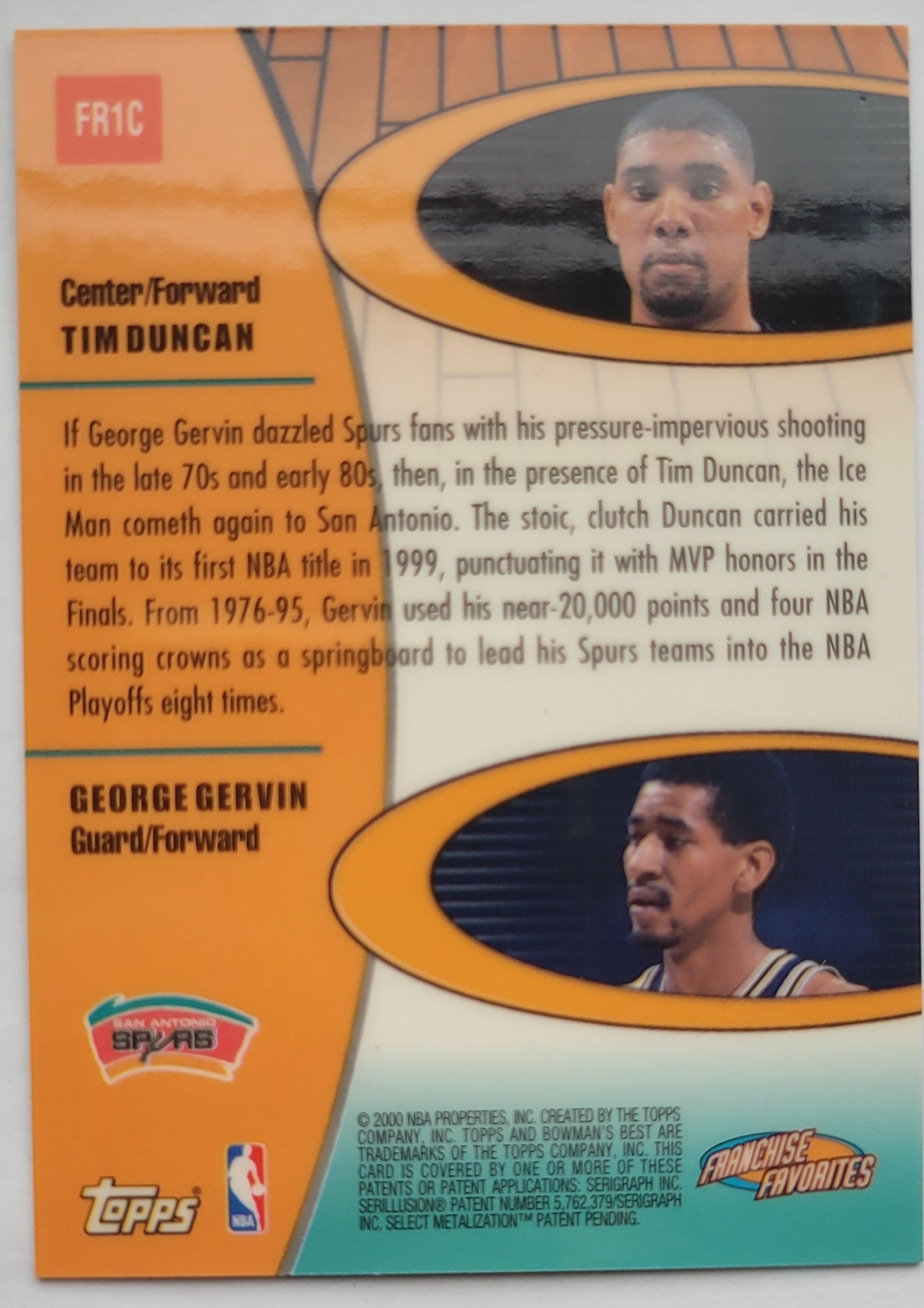 Tim Duncan / George Gervin - 1999-00 Bowman's Best Franchise Favorites #FR1C