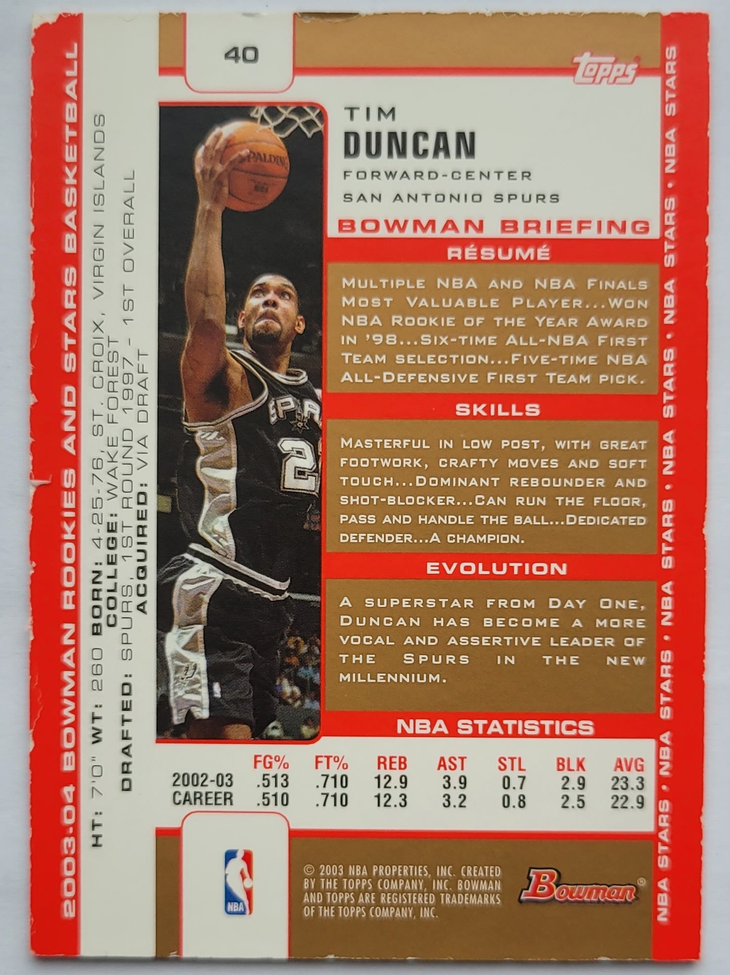 Tim Duncan - 2003-04 Bowman Gold #40