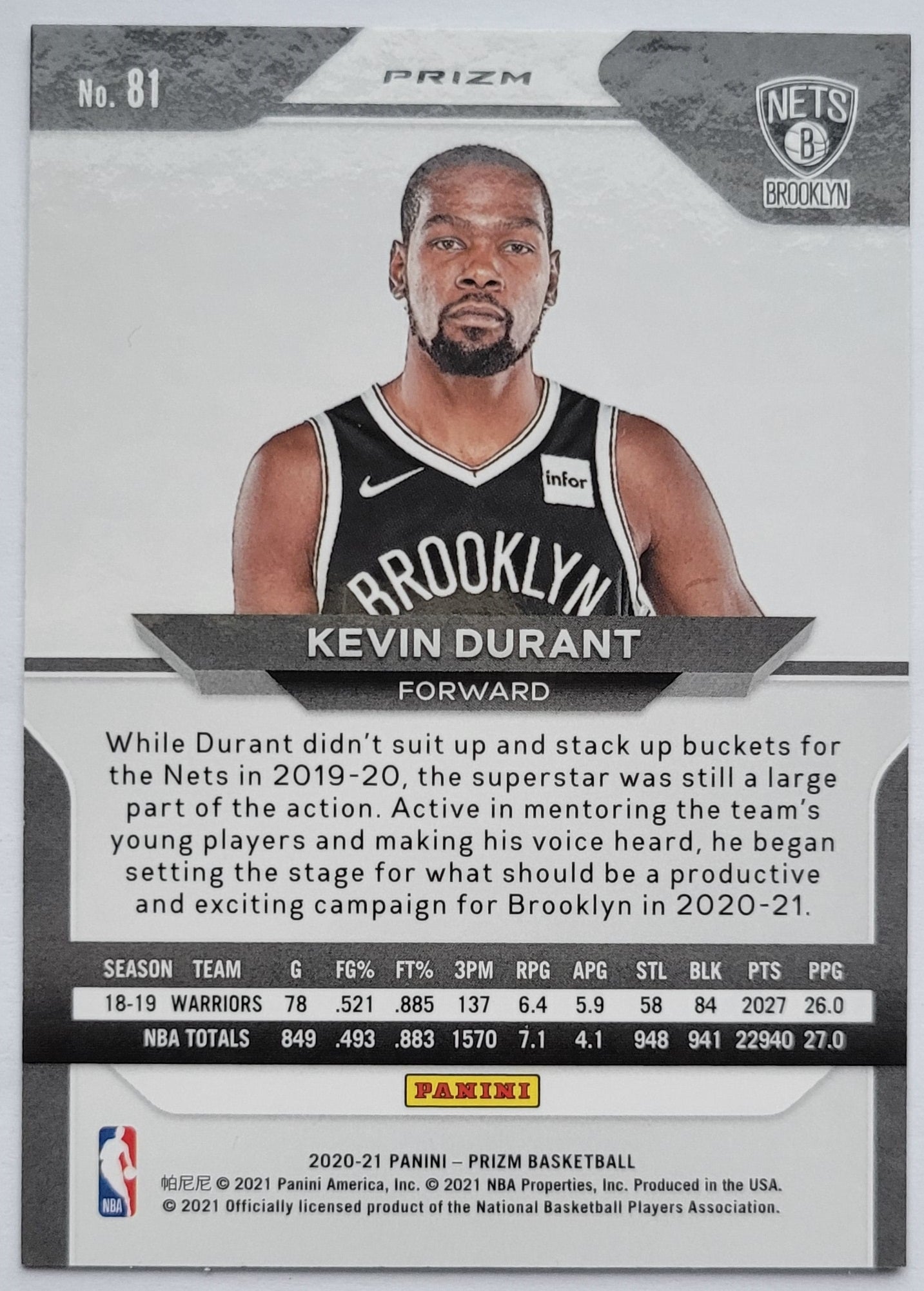 Kevin Durant - 2020-21 Panini Prizm Prizms Green #81