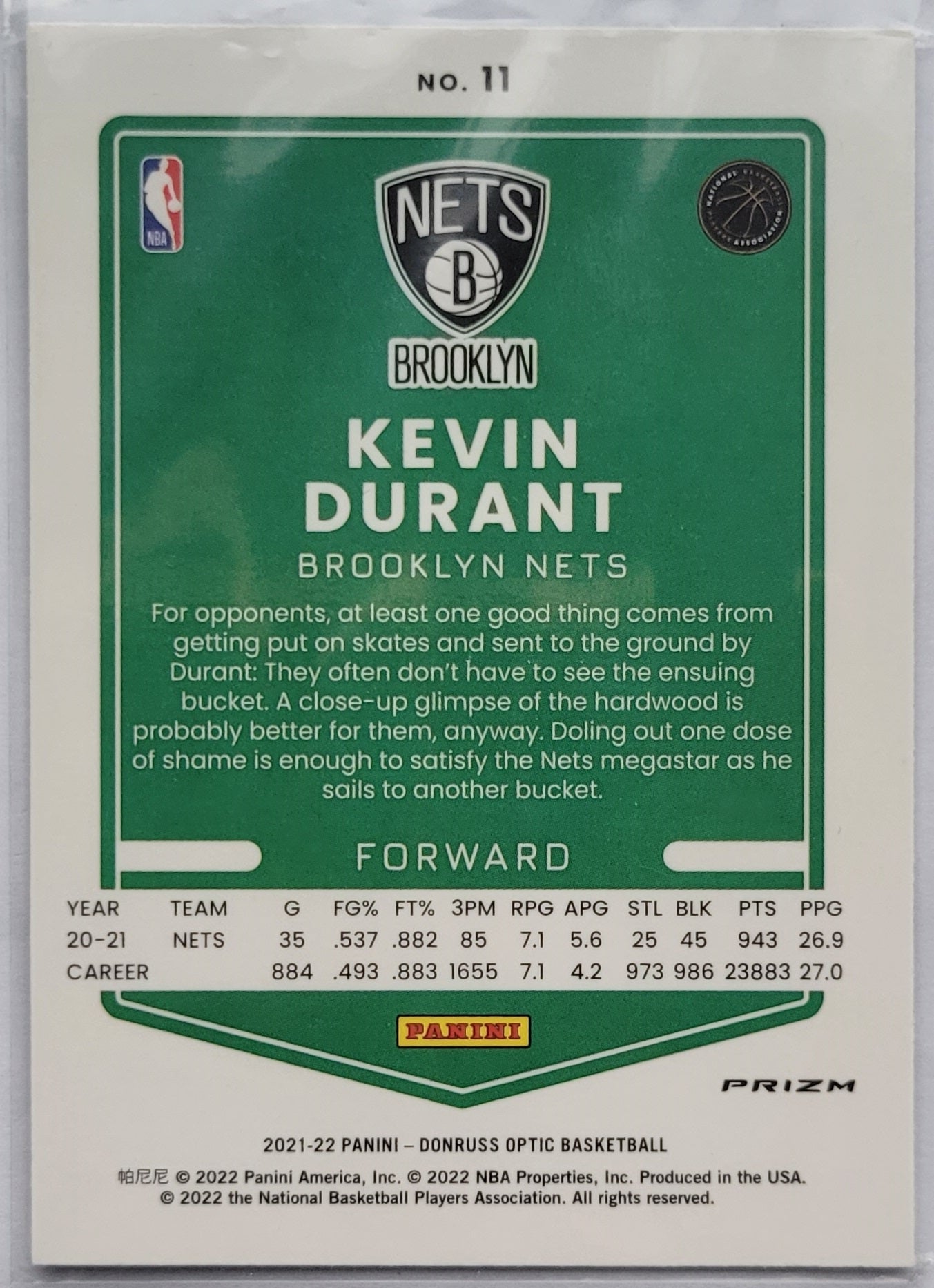 Kevin Durant - 2021-22 Donruss Optic Purple #11