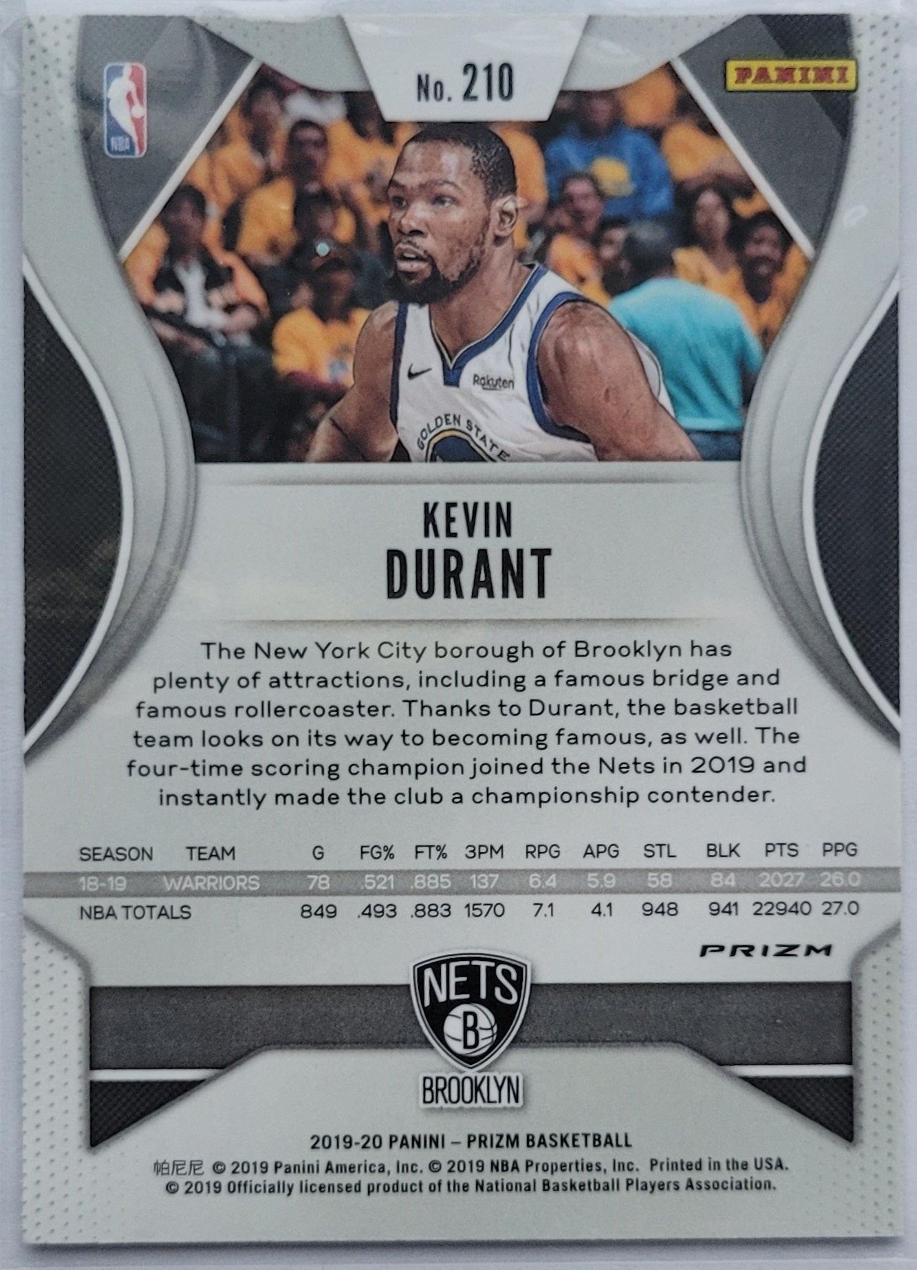 Kevin Durant - 2019-20 Panini Prizm Prizms Red White and Blue #210