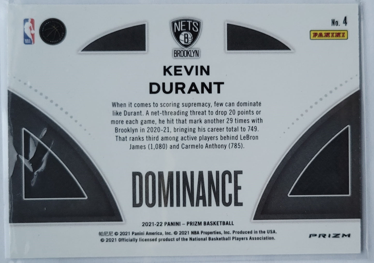 Kevin Durant - 2021-22 Panini Prizm Dominance Prizms Silver #4